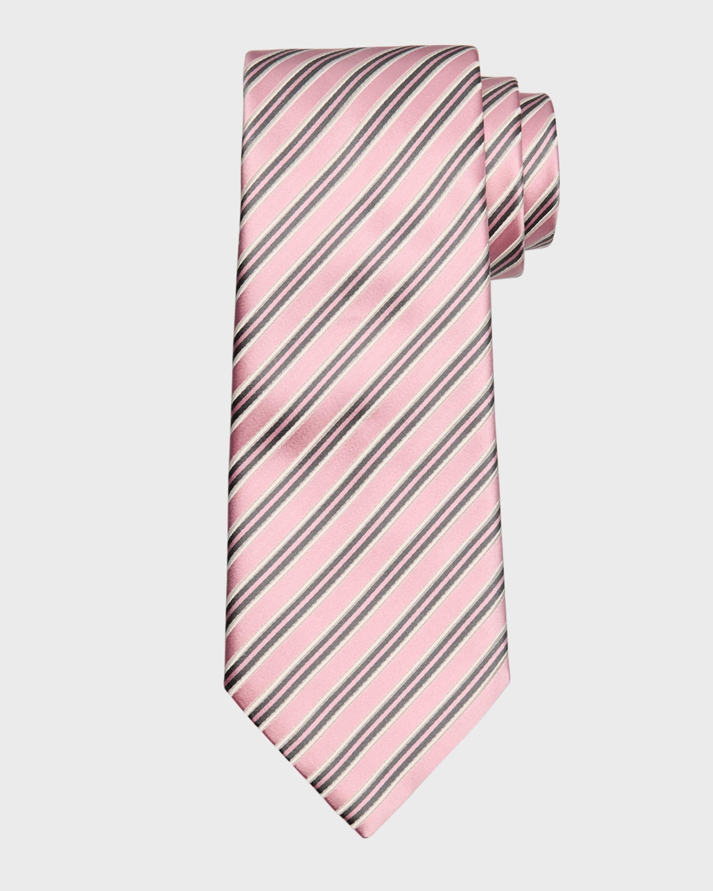 Men's Mulberry Silk and Cotton Stripe Tie - 1