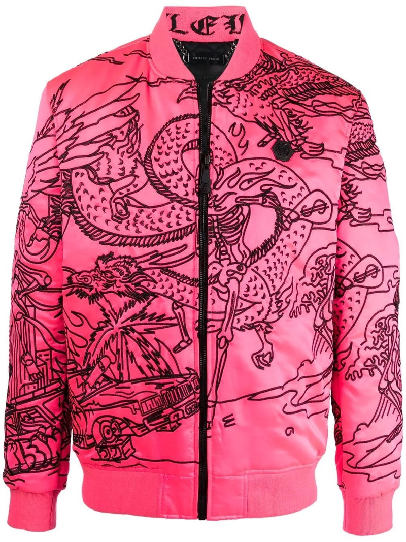 tattoo-motif embroidered bomber jacket 1