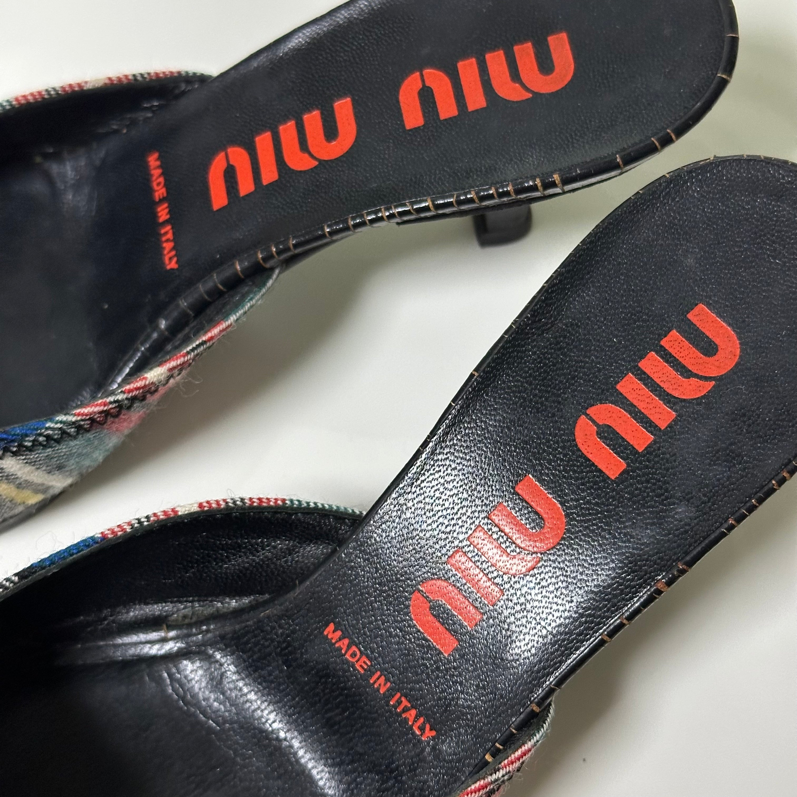 MIU MIU Cracked Leather Checkered Mules - 6