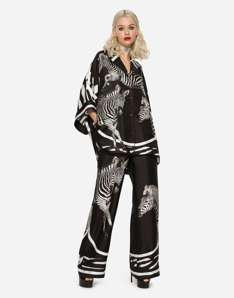 Short-sleeved twill shirt with zebra print 2