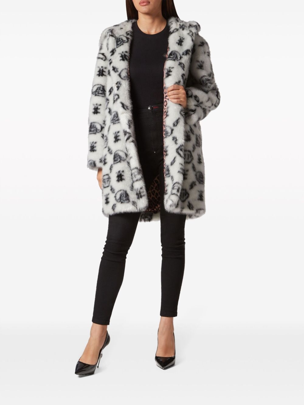 logo-print faux-fur coat - 2