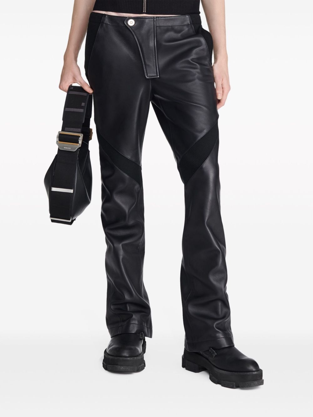 panelled leather trousers - 4