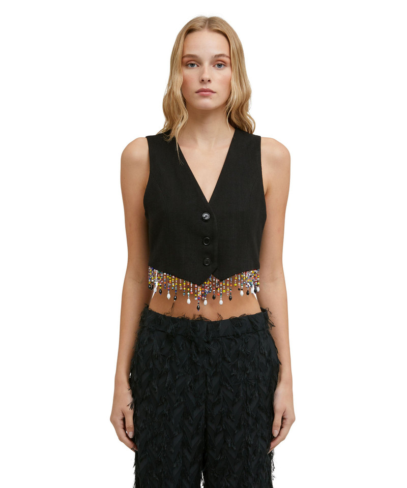MSGM Blended linen vest with embroidered beads outlook