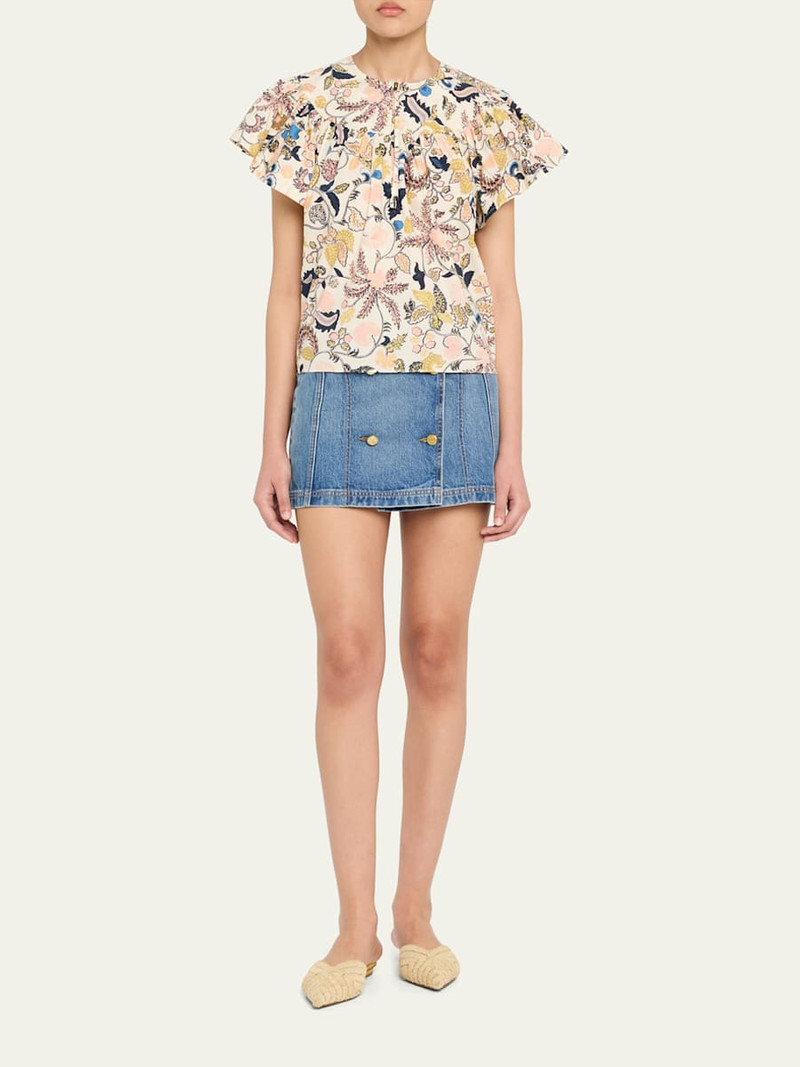 ULLA JOHNSON Perline Flutter-Sleeve Zip Blouse outlook