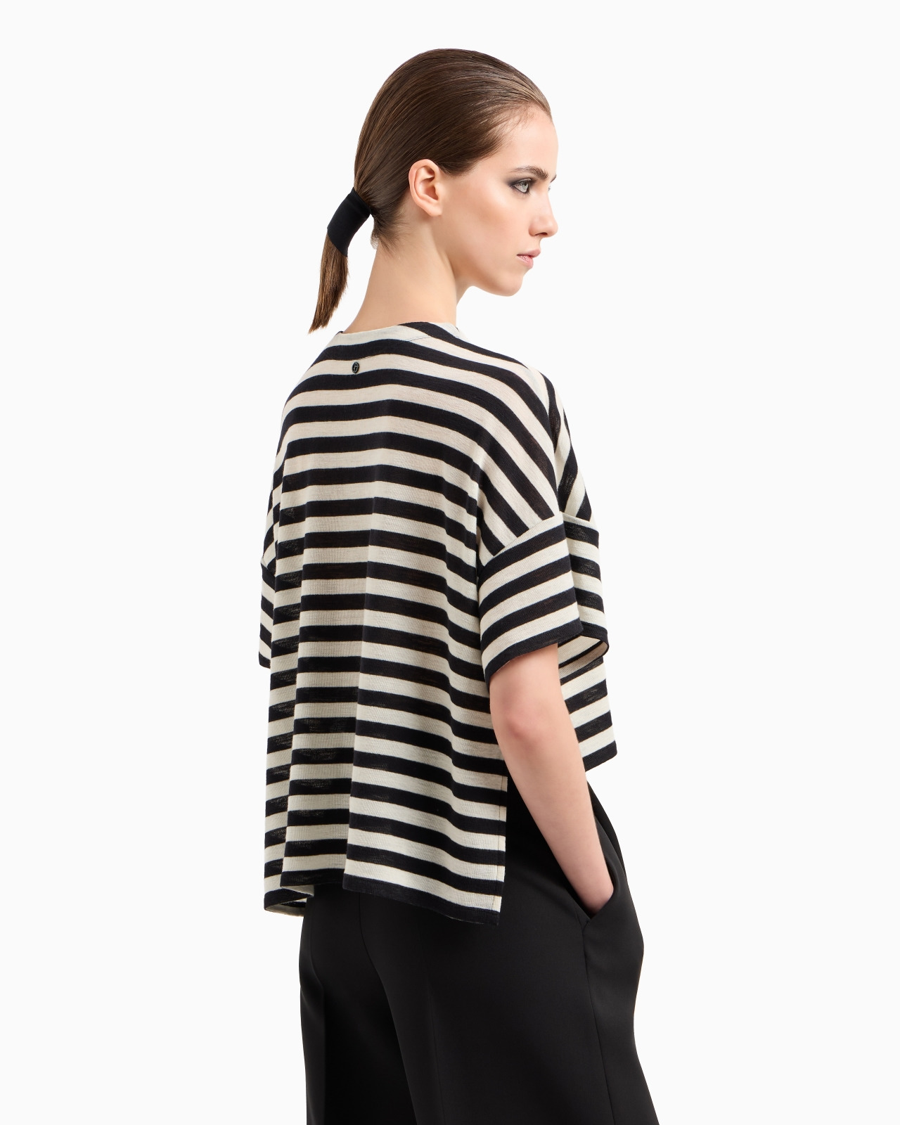 STRIPED VIRGIN WOOL CROPPED T-SHIRT - 2