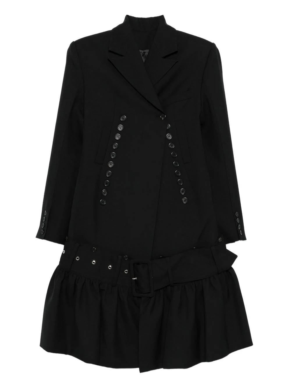 button-detailed ruffled coat - 1
