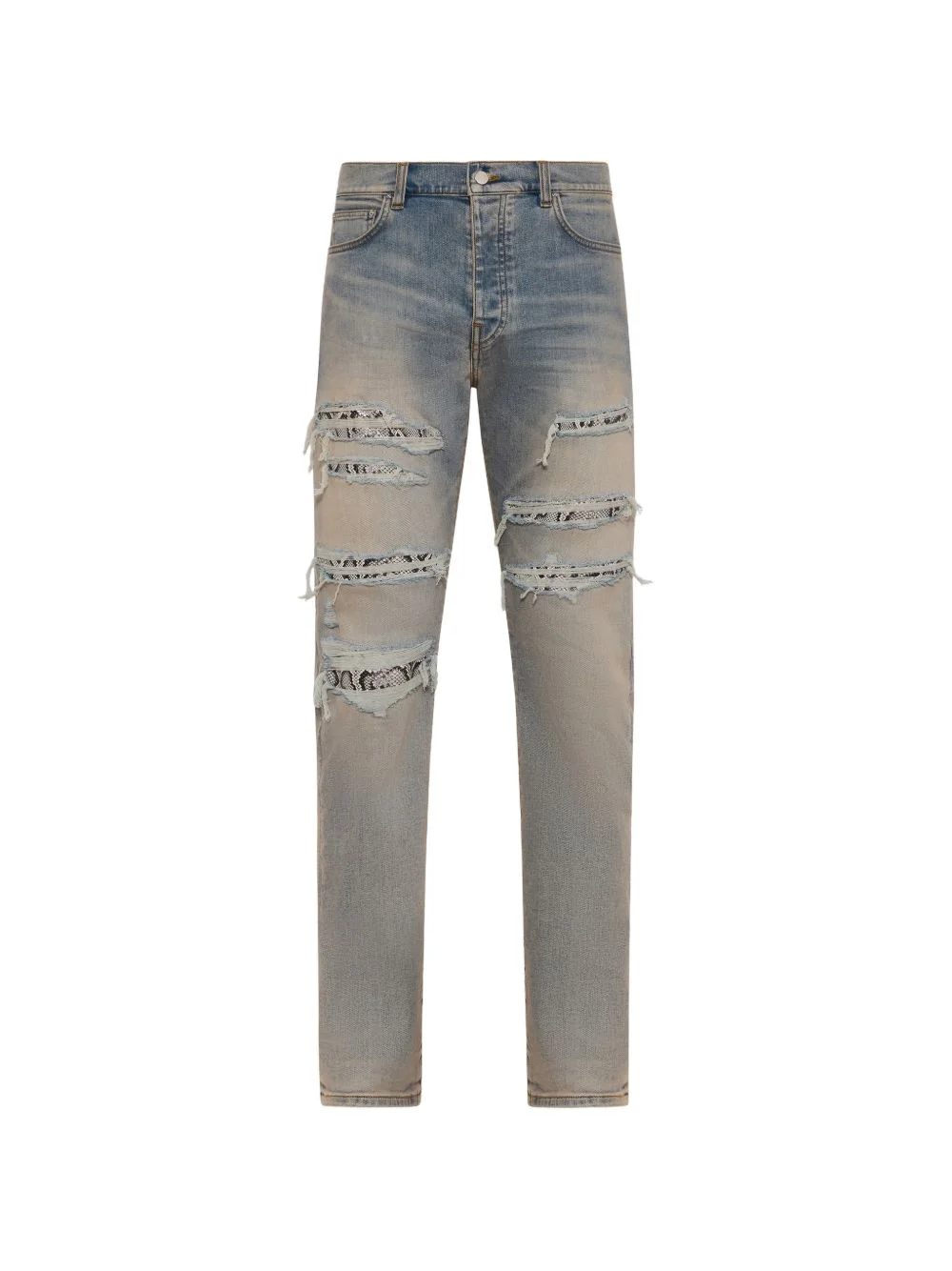 distressed snake slim jeans - 1