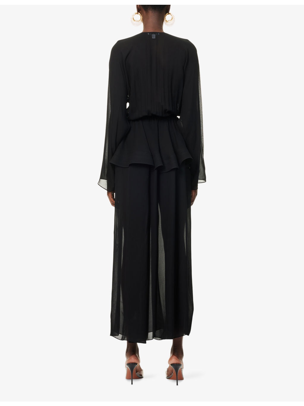 Cinched Plunge-V-Neck Woven Maxi Dress - 4