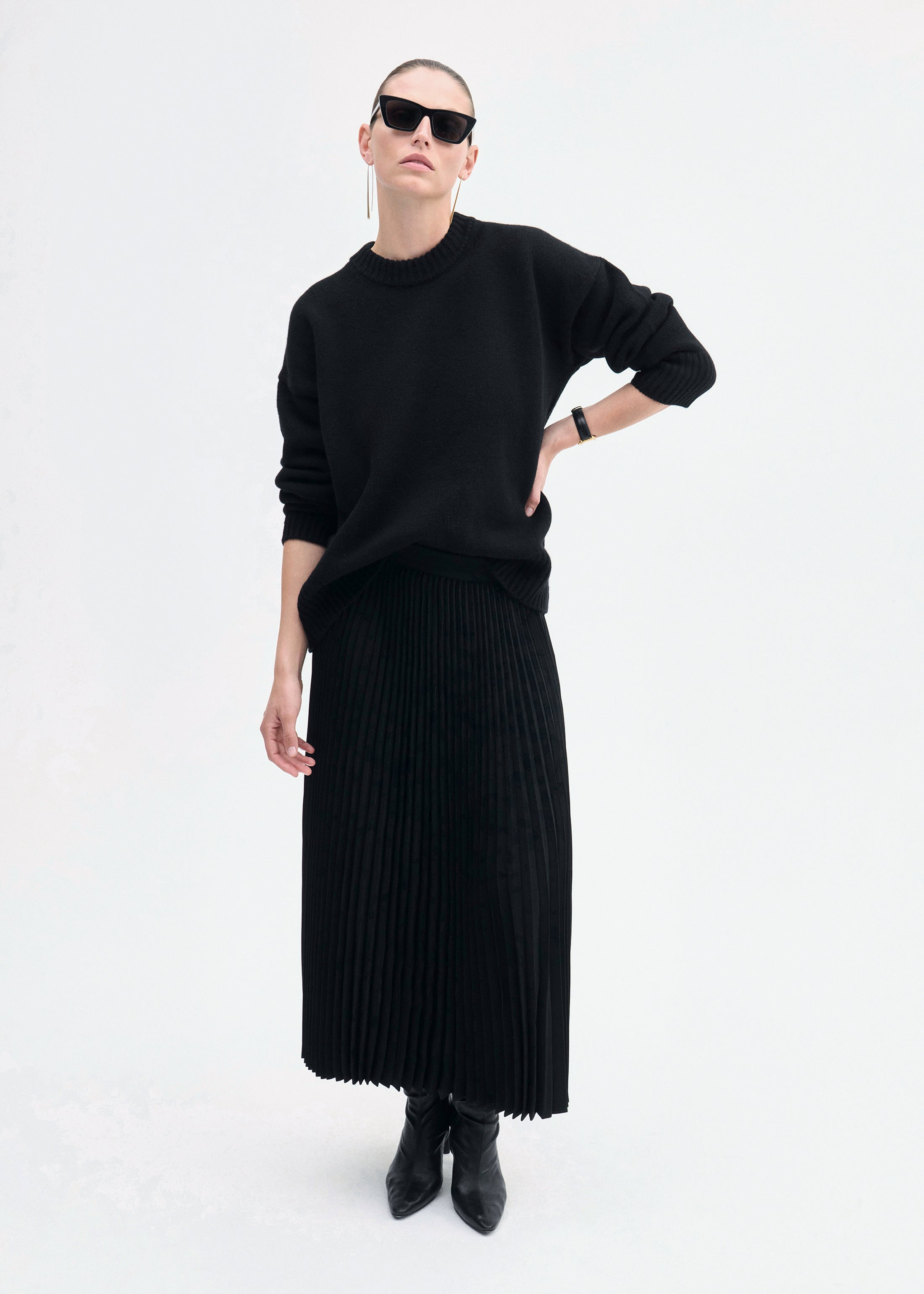 Pleated Elastic Waist Skirt in Stretch Crepe - 2