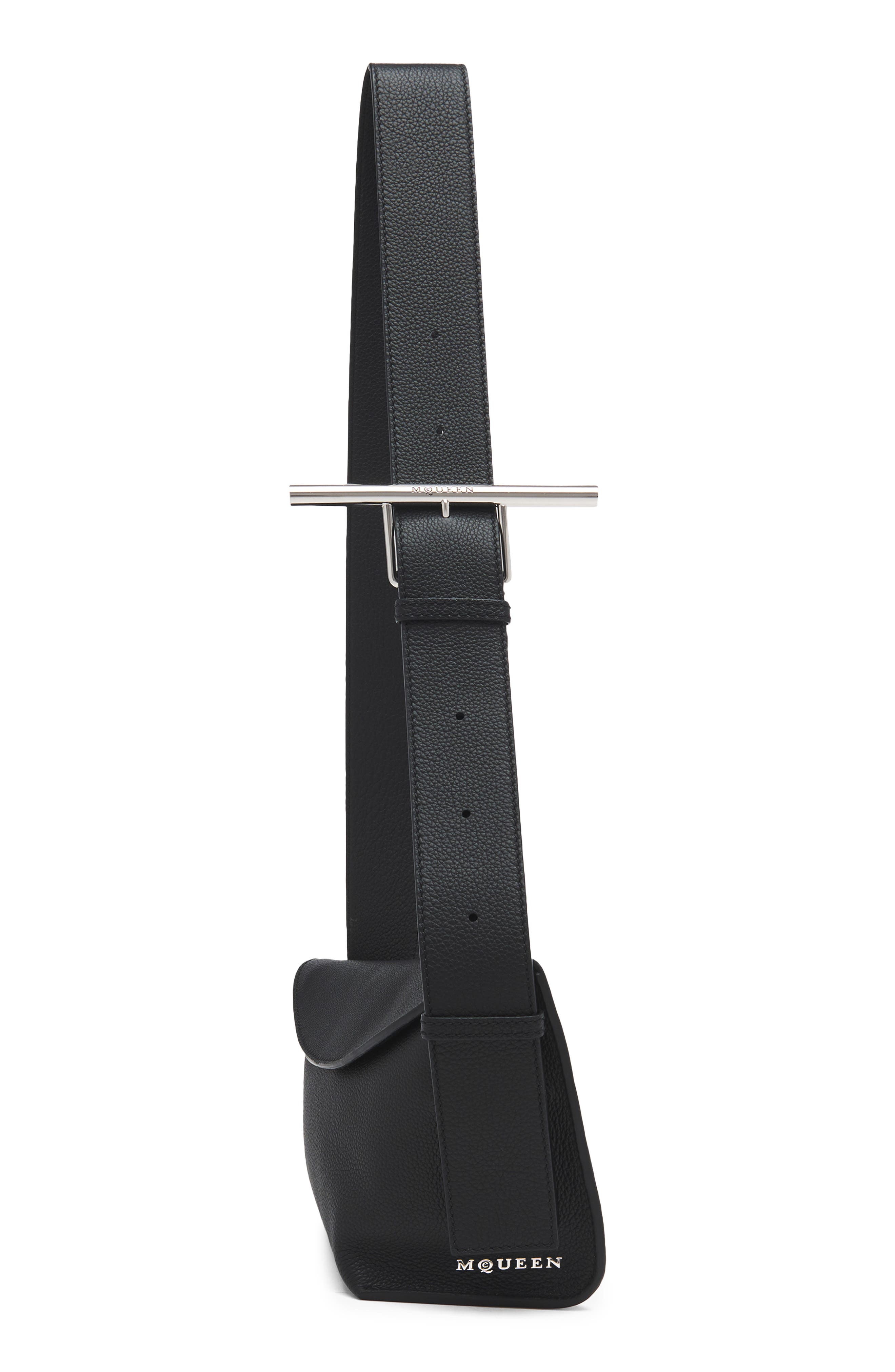 McQueen T-Bar Sling Asymmetric Leather Crossbody Bag in Black/Silver at Nordstrom - 5