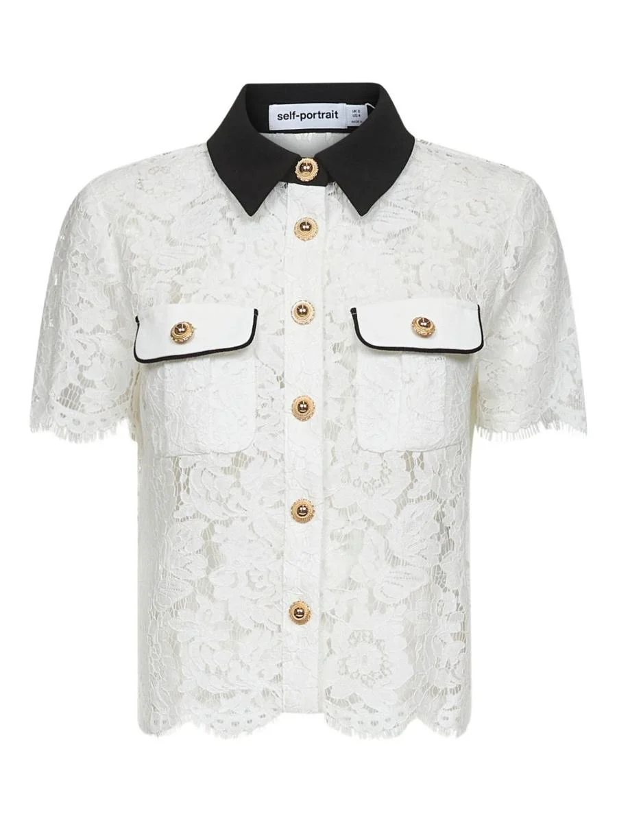 Self-Portrait Floral Embroidery Lace Shirt - 1