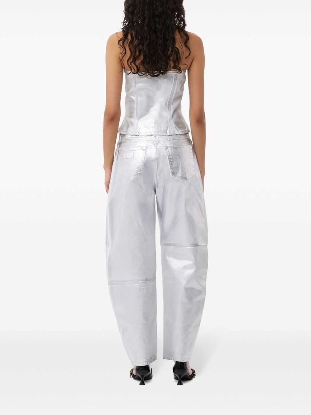 metallic-finish organic-cotton tapared jeans - 4