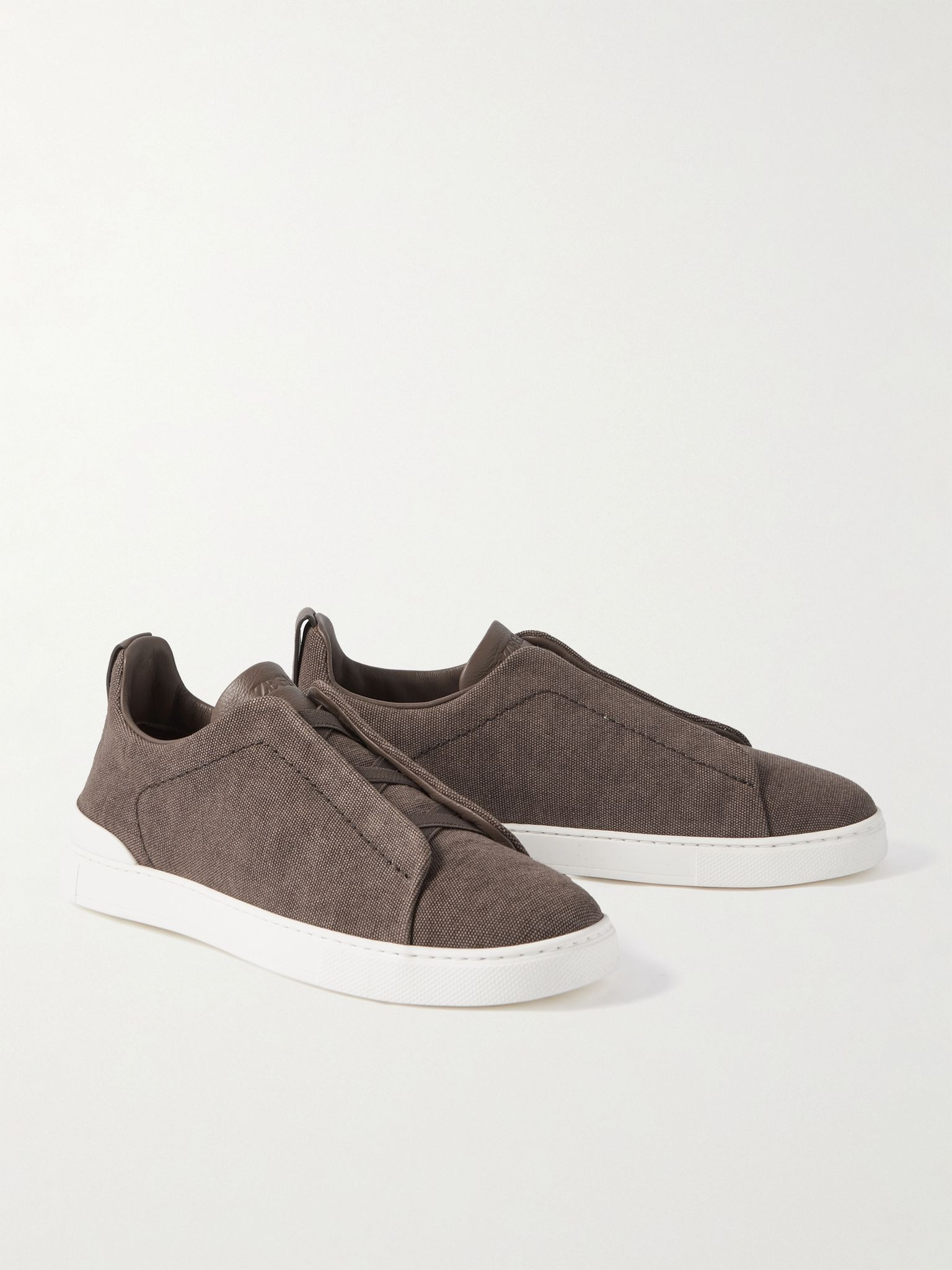 Triple Stitch™ Leather-Trimmed Canvas Slip-On Sneakers Brown - 4