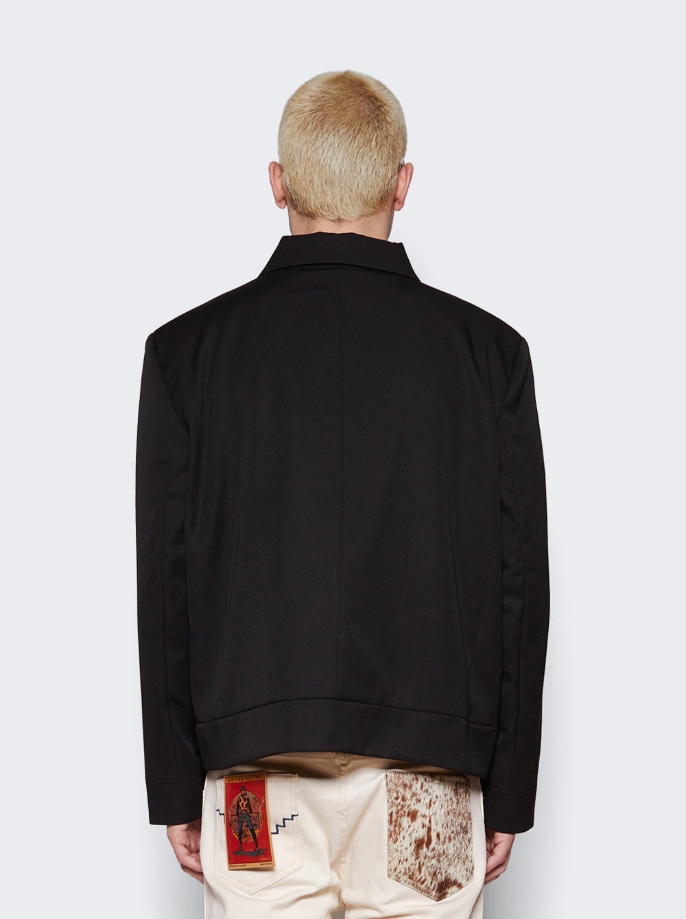 Structured Wool Jacket with Removable Retro Logo Pin Black - 5