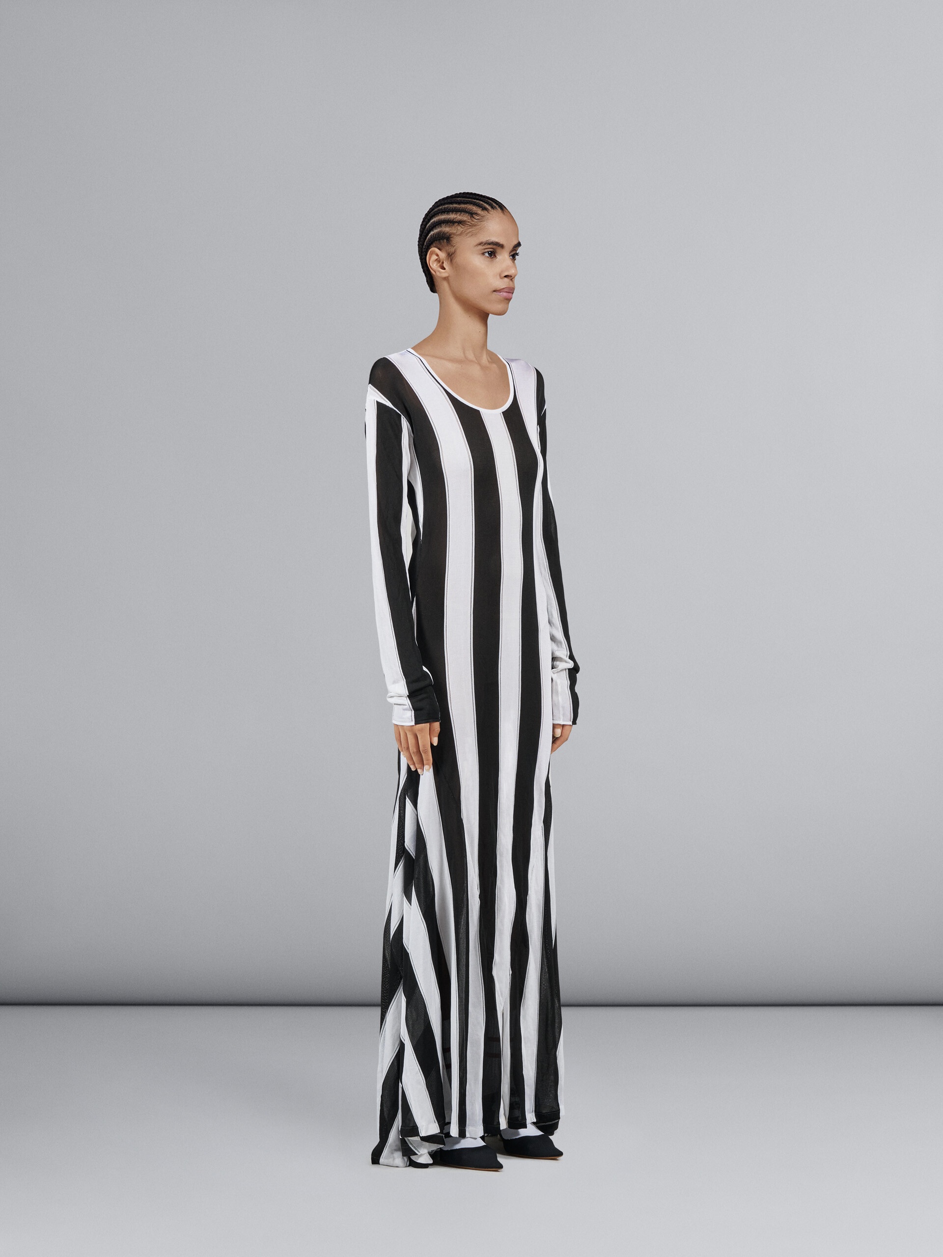 STRIPED KNIT VISCOSE LONG DRESS - 5