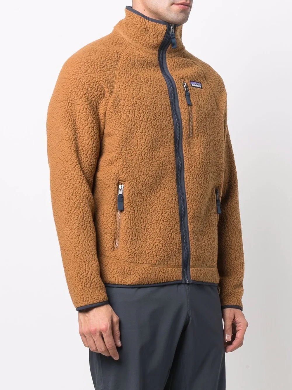 logo-patch zip-up fleece jacket - 3