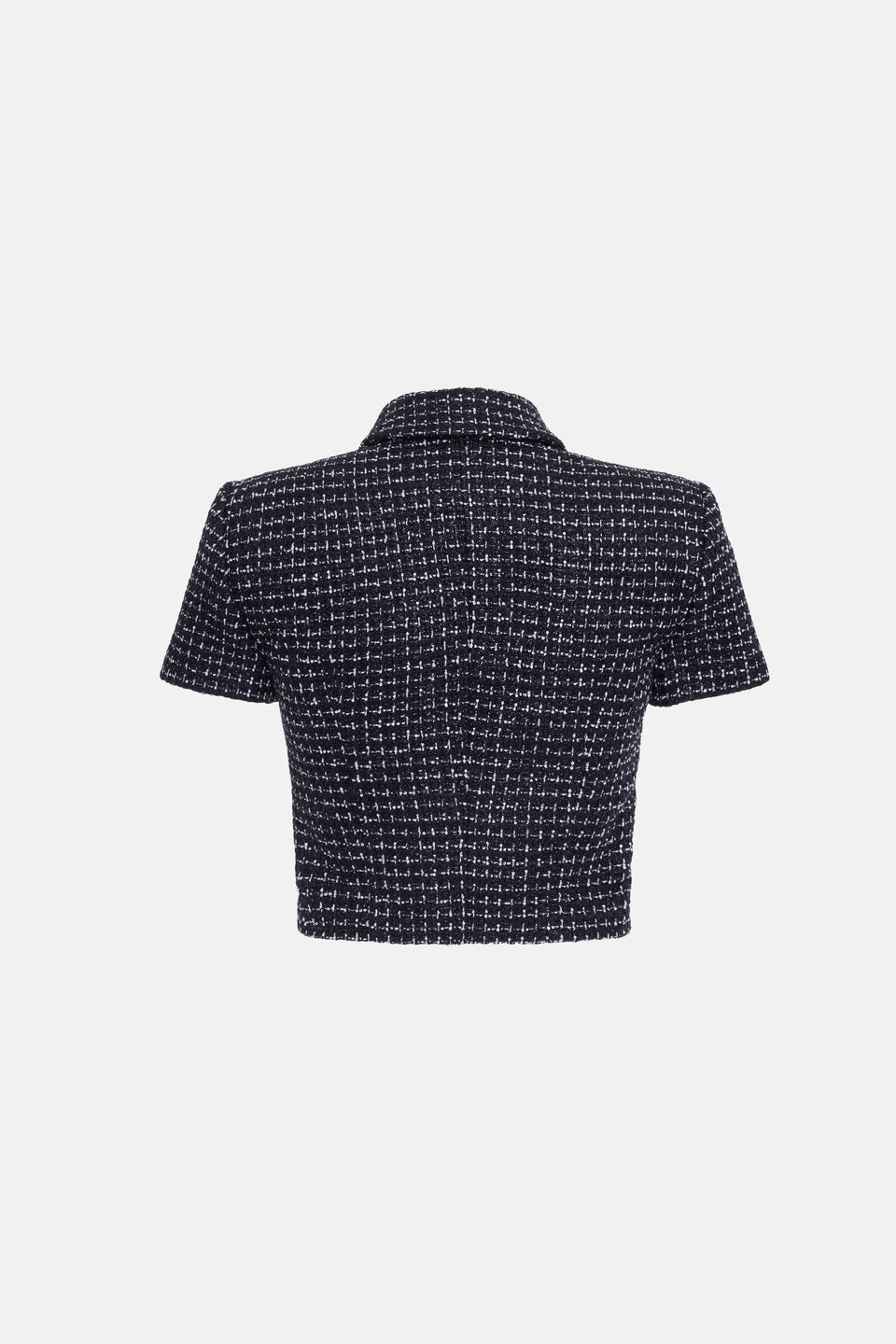 SEQUIN CHECKED TWEED CROPPED JACKET WITH BOW - 2