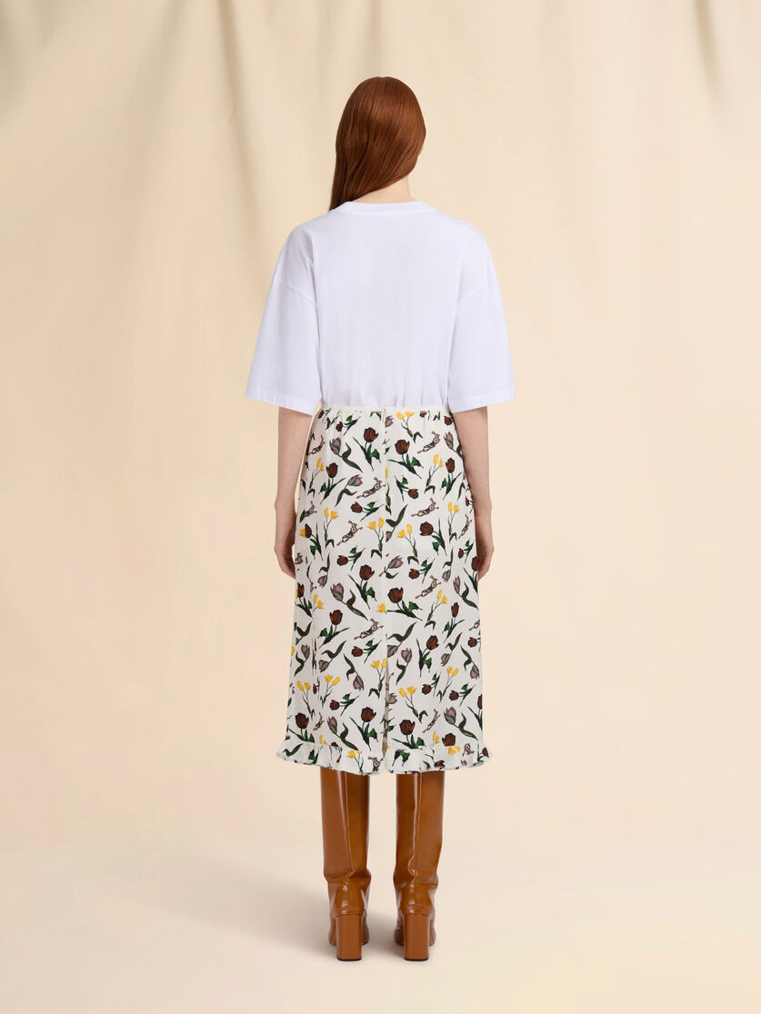 CREAM ENVERS SATIN MIDI SKIRT WITH TULIPS AND HARES PRINT - 3