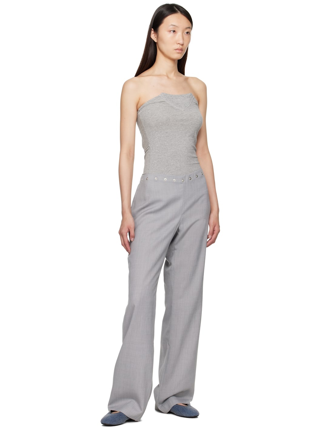 Gray Folded V Neck Bandeau Top - 5