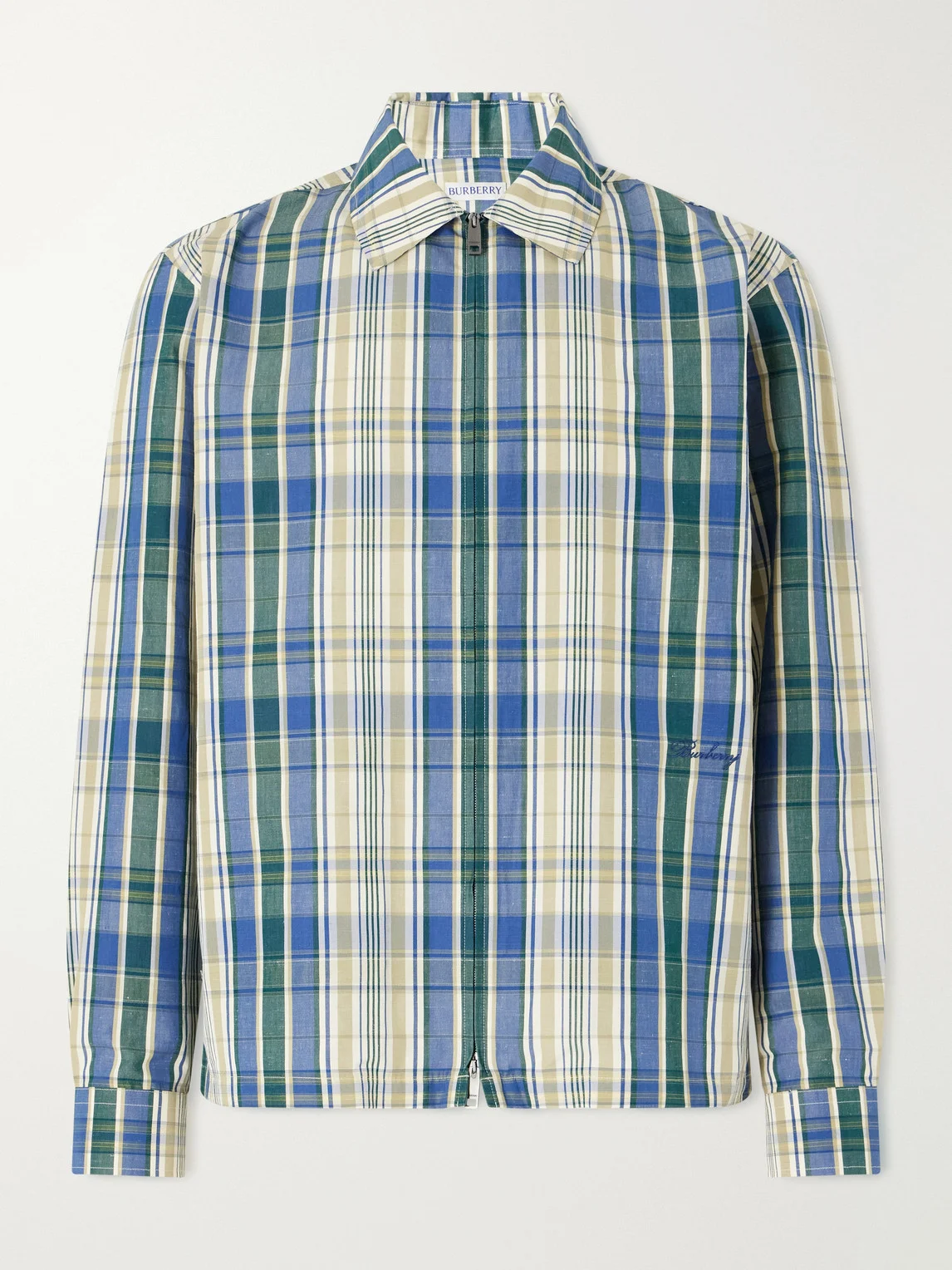 Logo-Embroidered Checked Cotton and Linen-Blend Jacket - 1