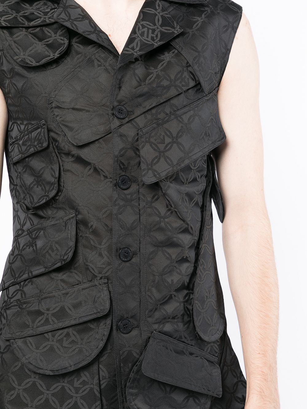 multi-pocket jacquard longline waistcoat - 6