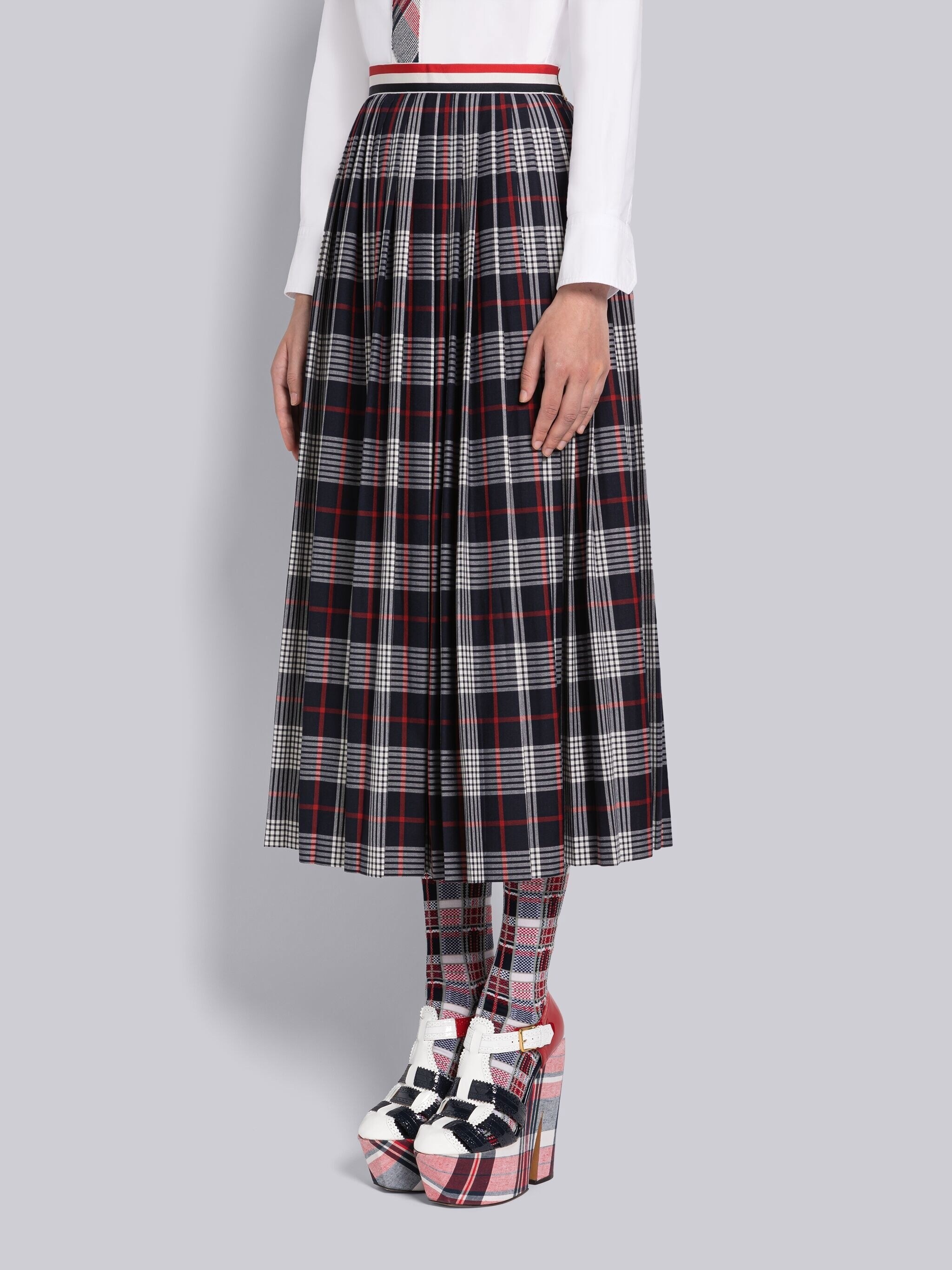 Hairline Check Calf Length Pleated Skirt - 2