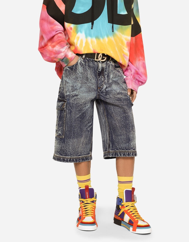 Blue wash denim shorts - 4