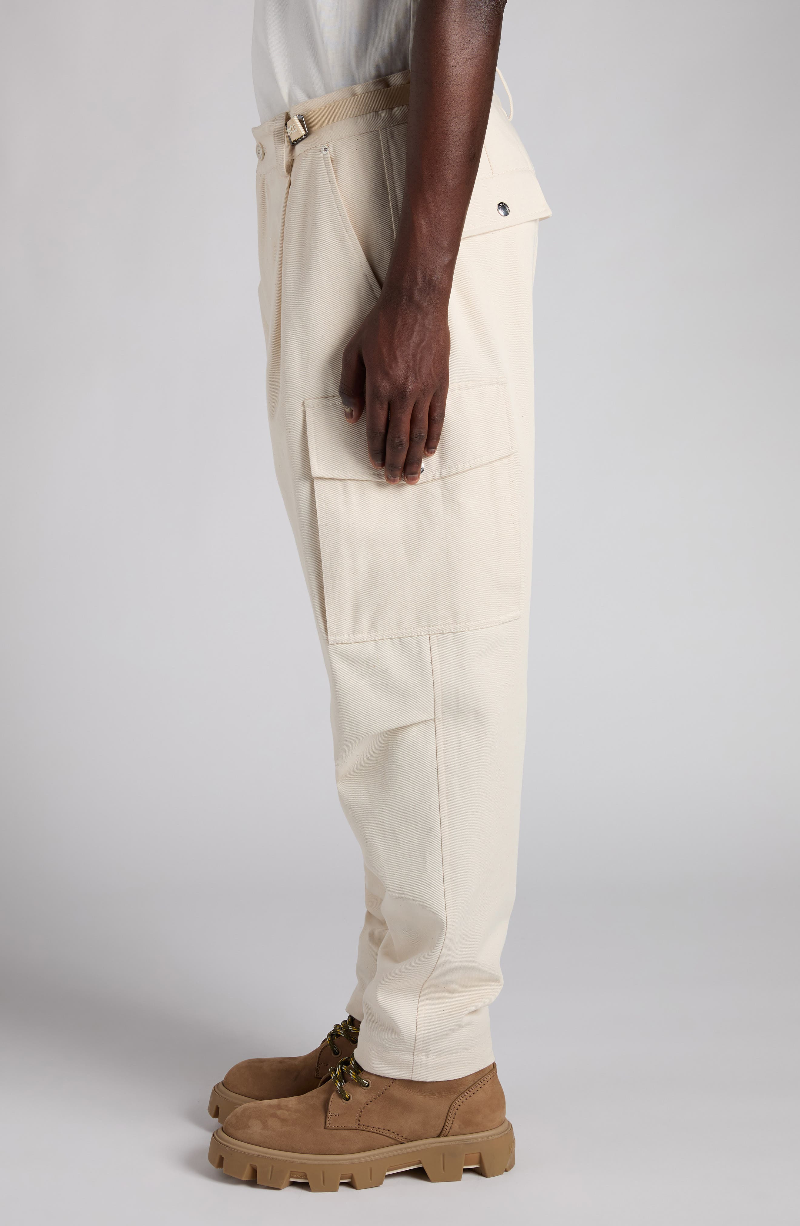 Moncler Pleated Cotton Stretch Twill Cargo Trousers in Baby Powder at Nordstrom - 4