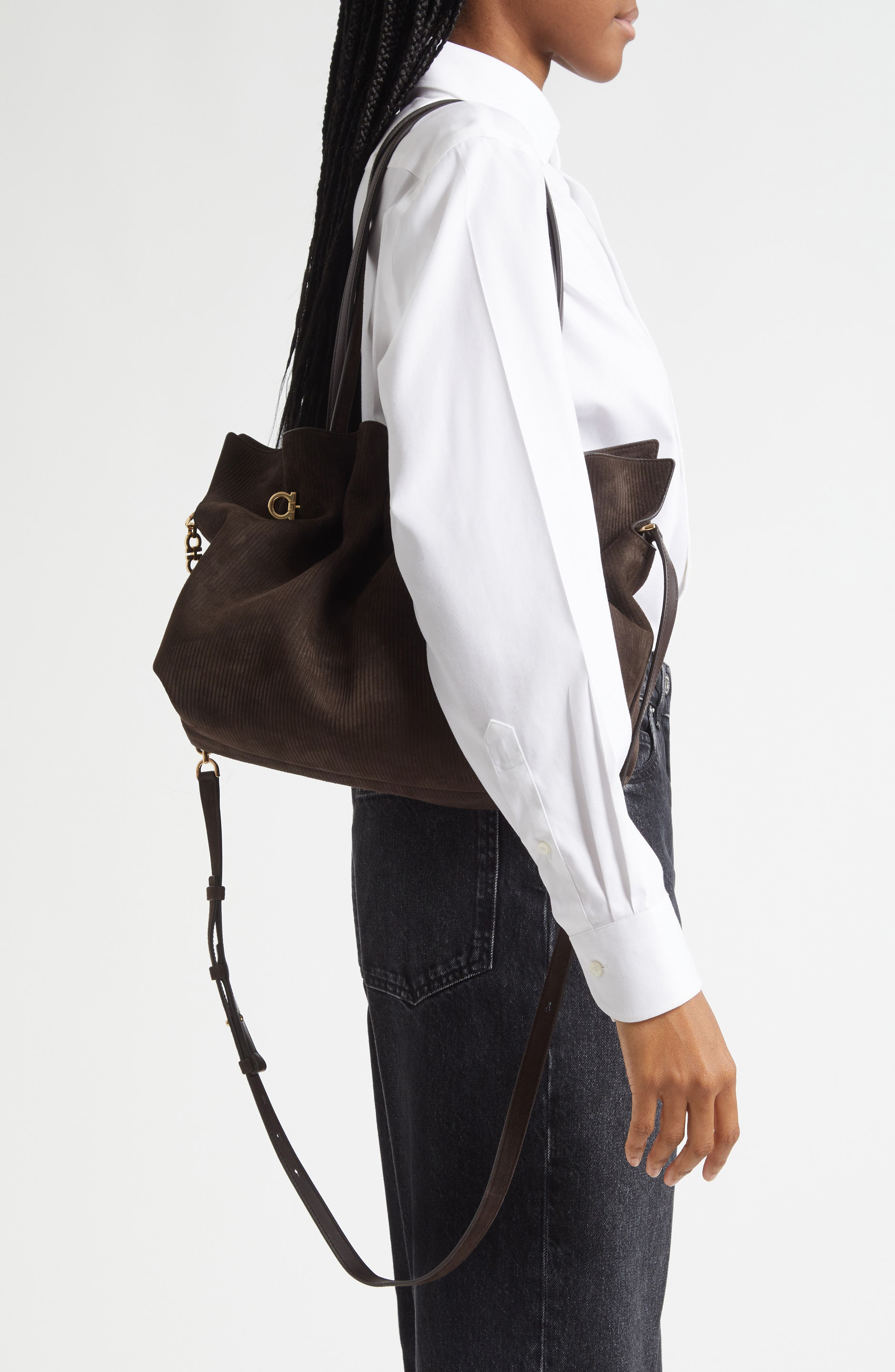 FERRAGAMO Medium Gancio Piercing Soft Leather Shoulder Bag in Testa Di Moro at Nordstrom - 2