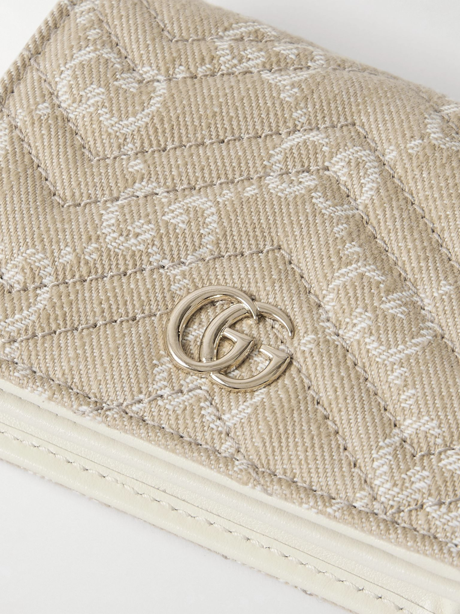 GG Marmont quilted canvas-jacquard and leather wallet Cream - 4
