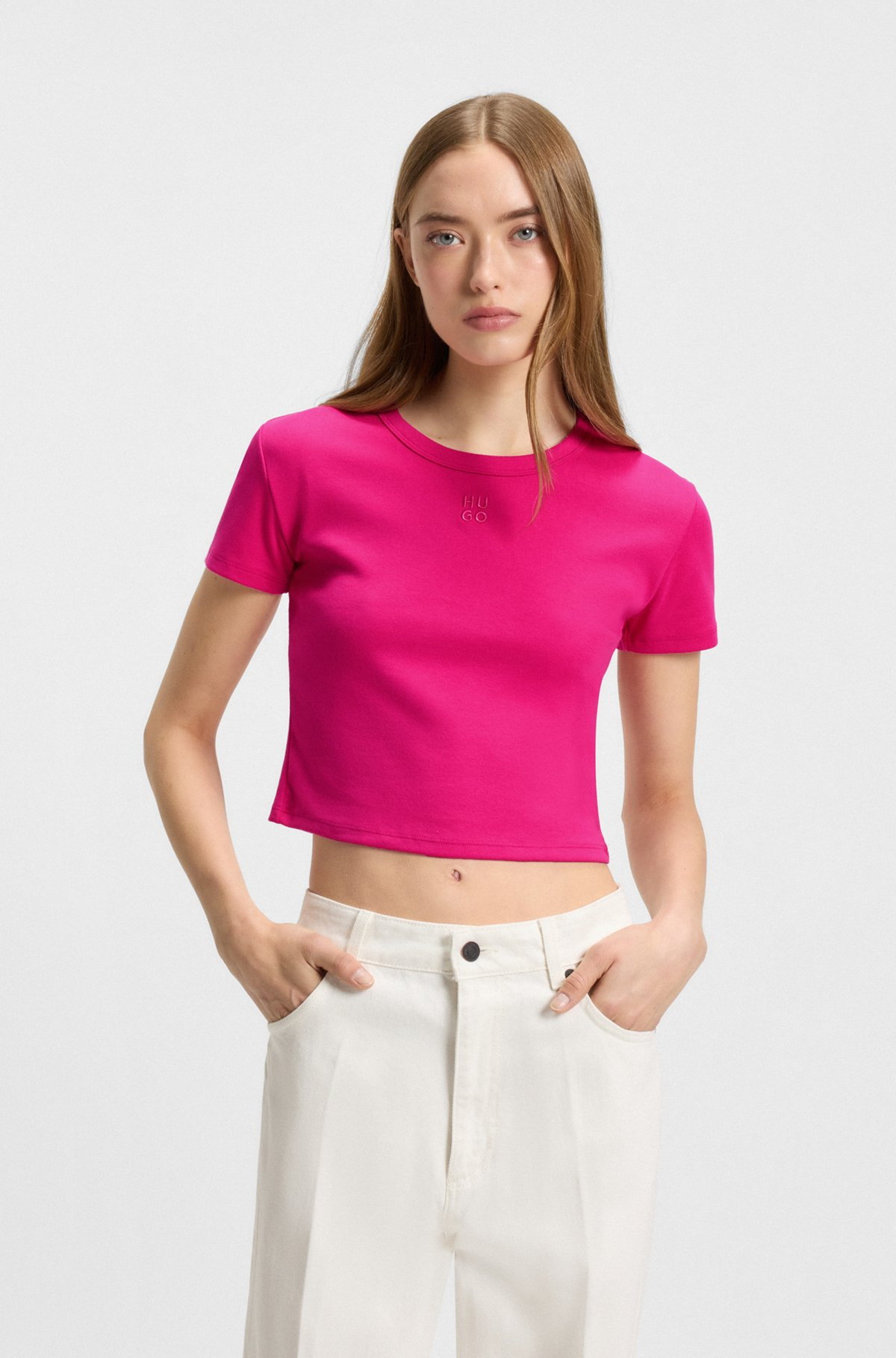 CROPPED SLIM-FIT T-SHIRT WITH STACKED LOGO - 2