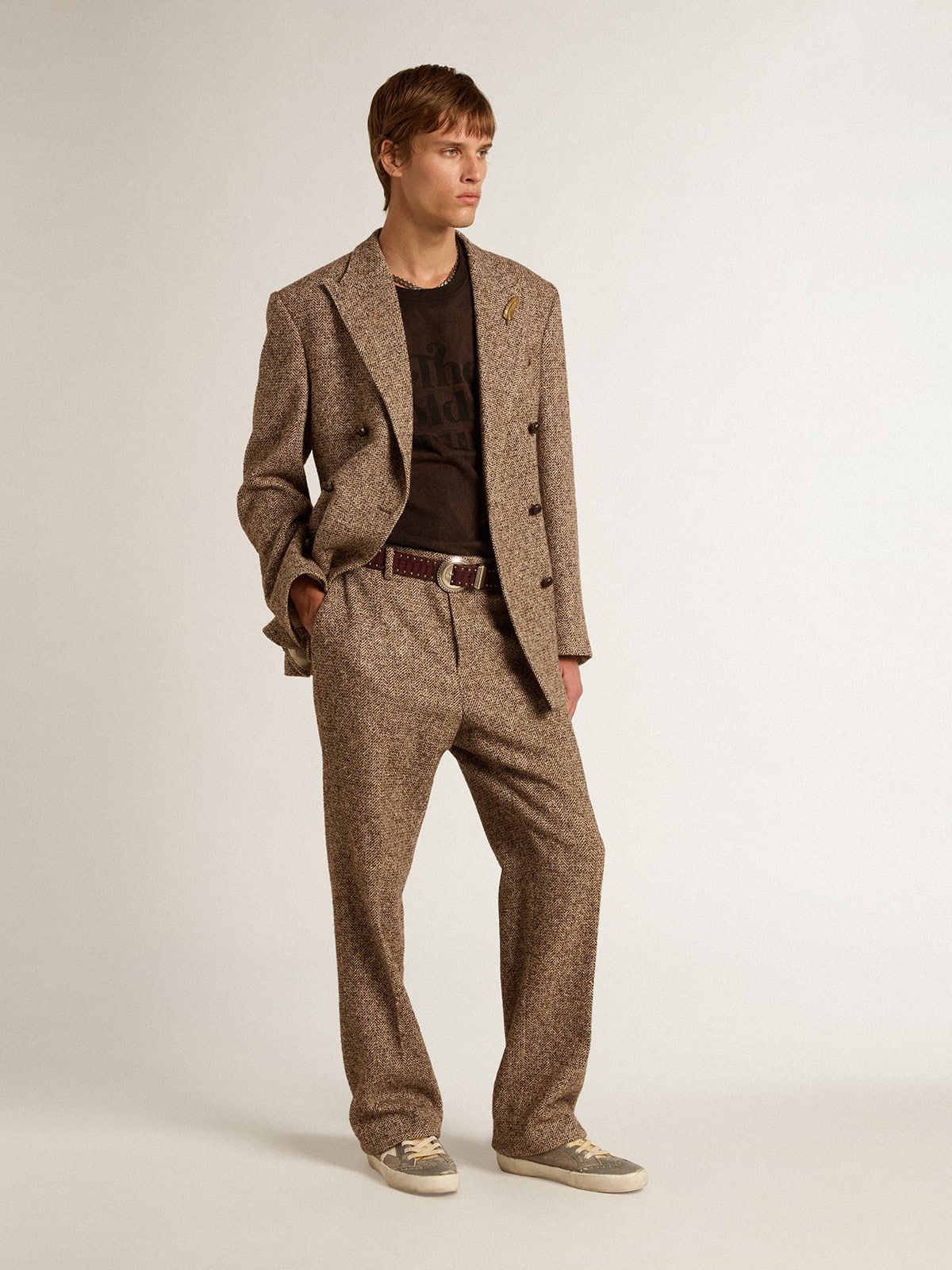 Men’s brown double-breasted blazer with button fastening - 3