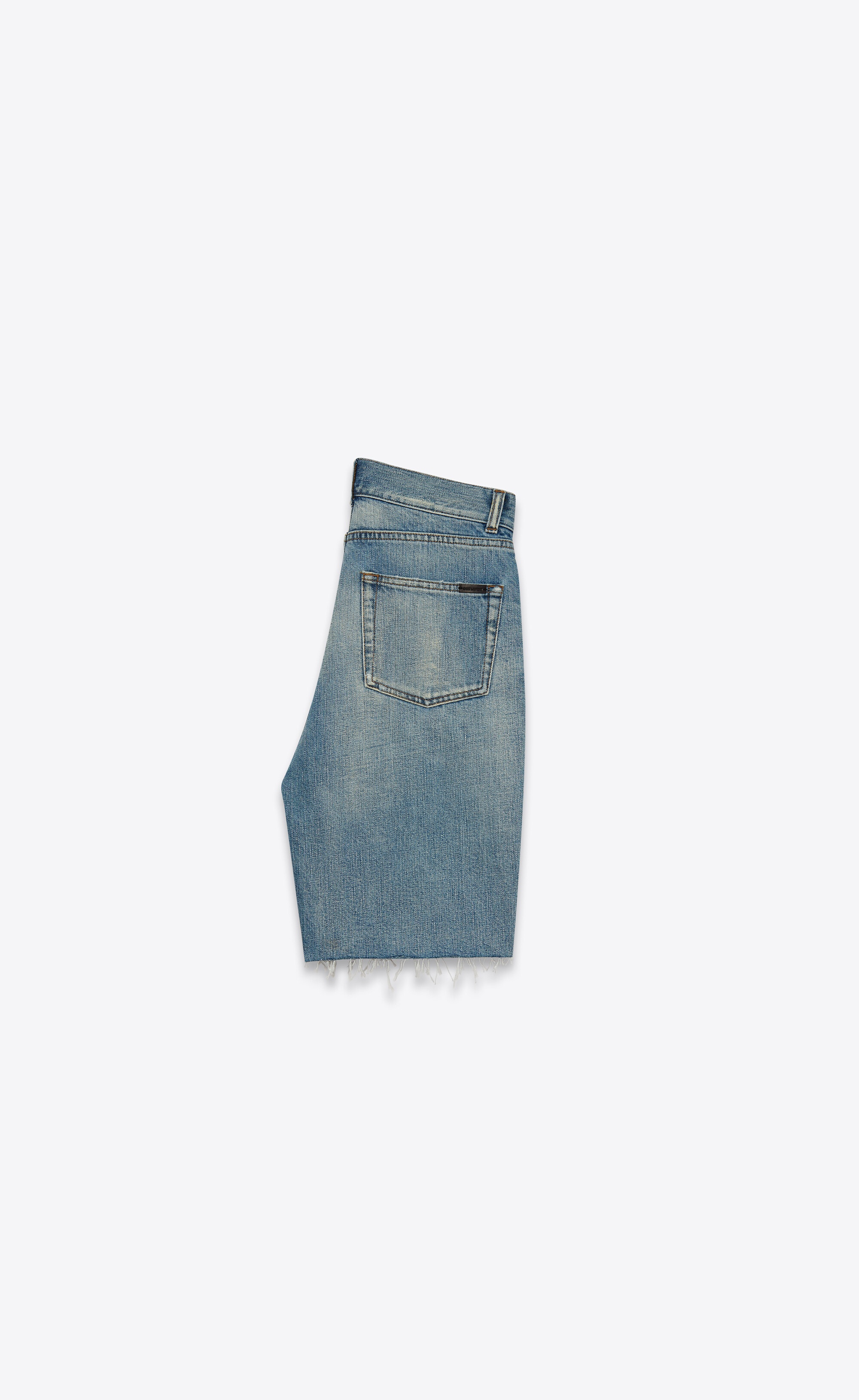 raw-edge shorts in light winter blue denim - 2