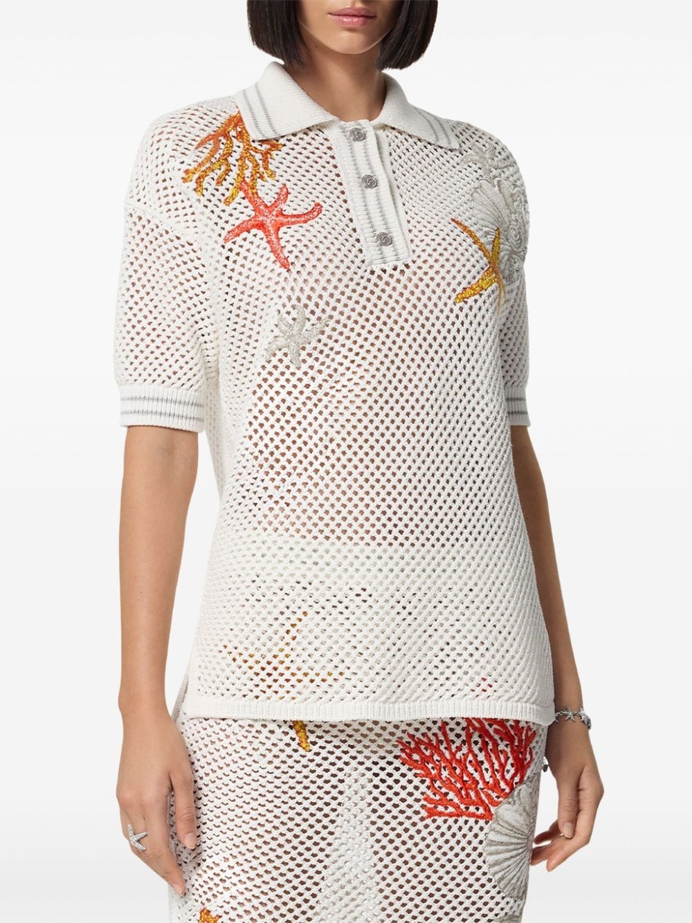 crochet-knit polo shirt - 3