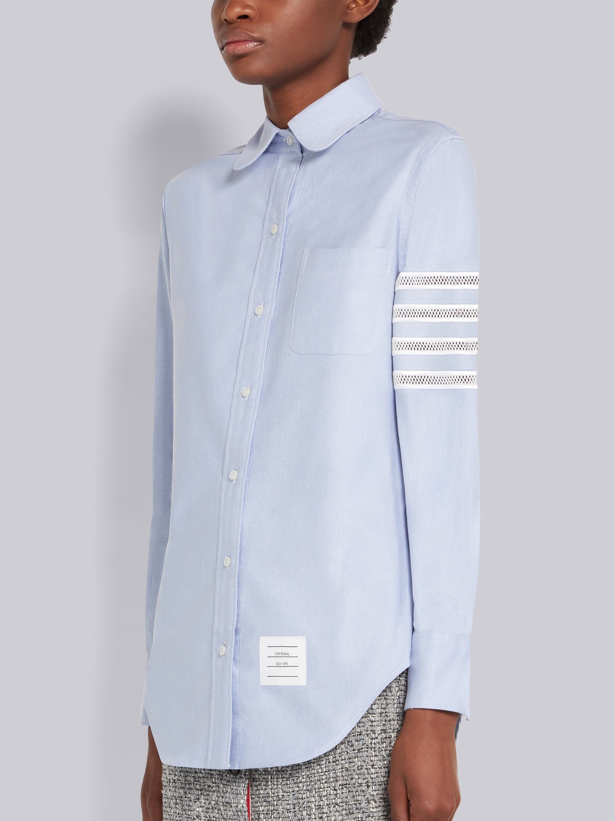 Light Blue Oxford Mesh 4-Bar Classic Round Collar Shirt - 2