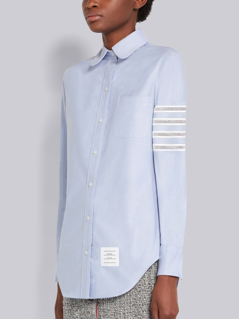 Thom Browne Light Blue Oxford Mesh 4-Bar Classic Round Collar Shirt outlook