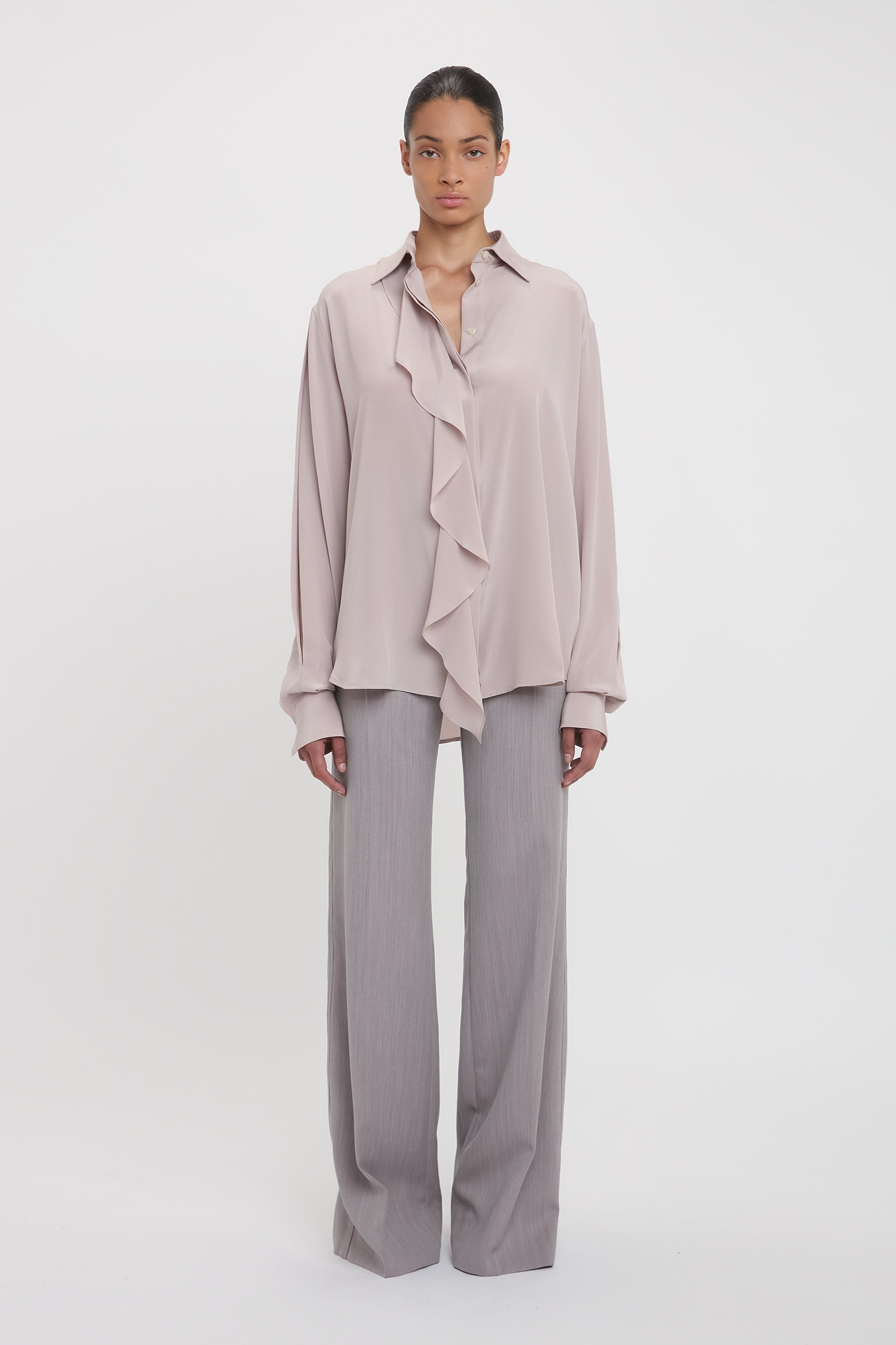 Asymmetric Ruffle Blouse In Heather - 3