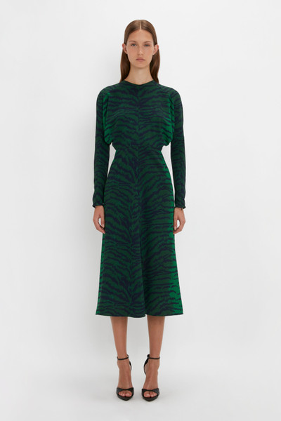 Victoria Beckham Dolman Midi Dress In Green-Navy Tiger Print outlook