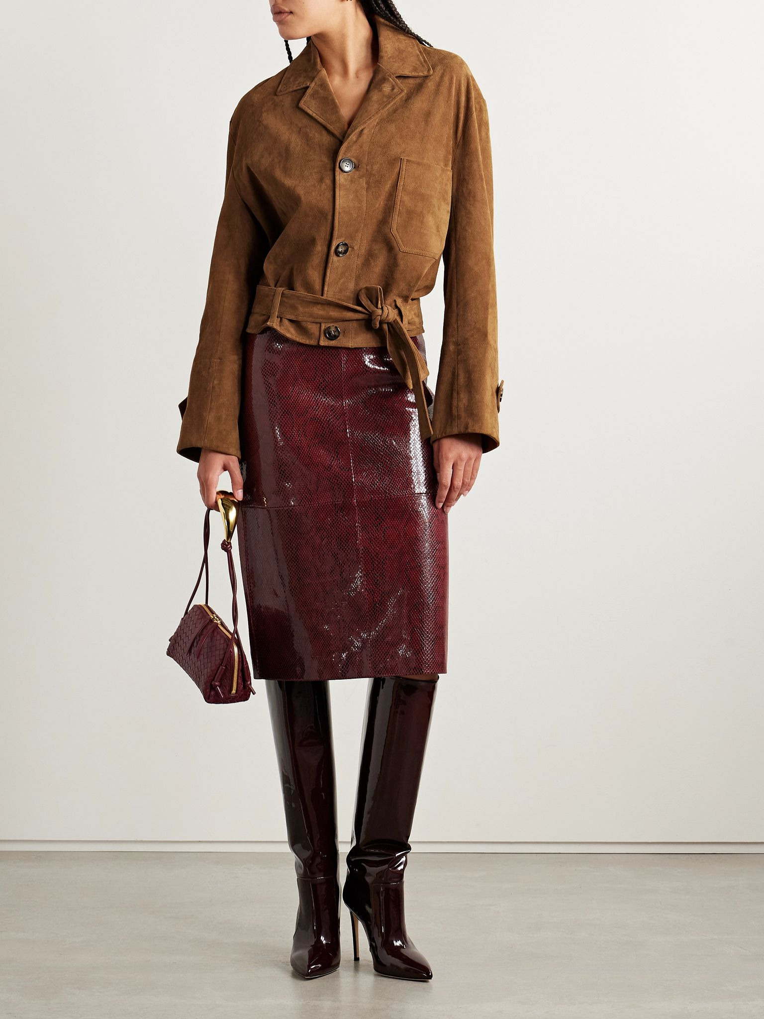 Alfi belted cropped suede jacket Tan - 2