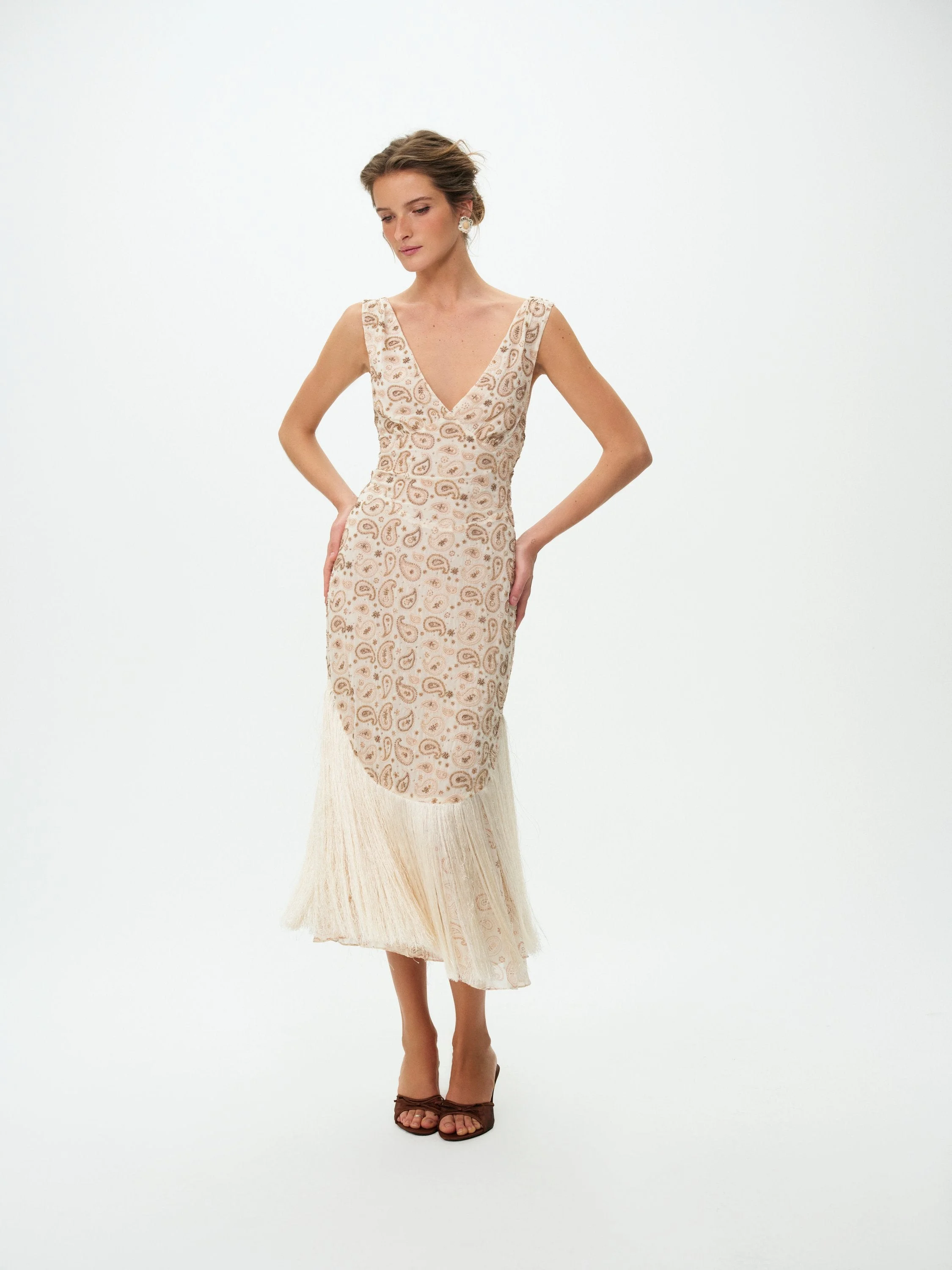 Paisley Floral Beaded Midi Dress - 1