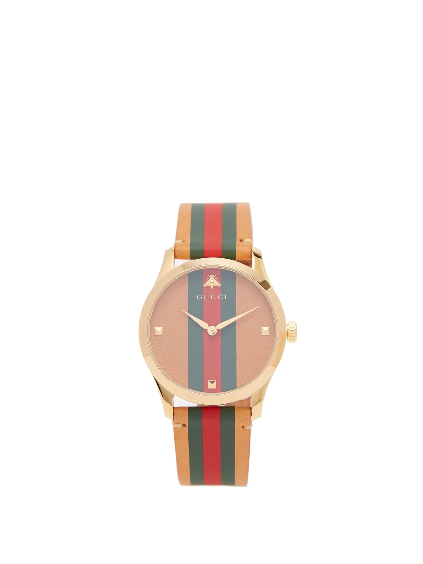 G-Timeless Web-striped leather watch - 1