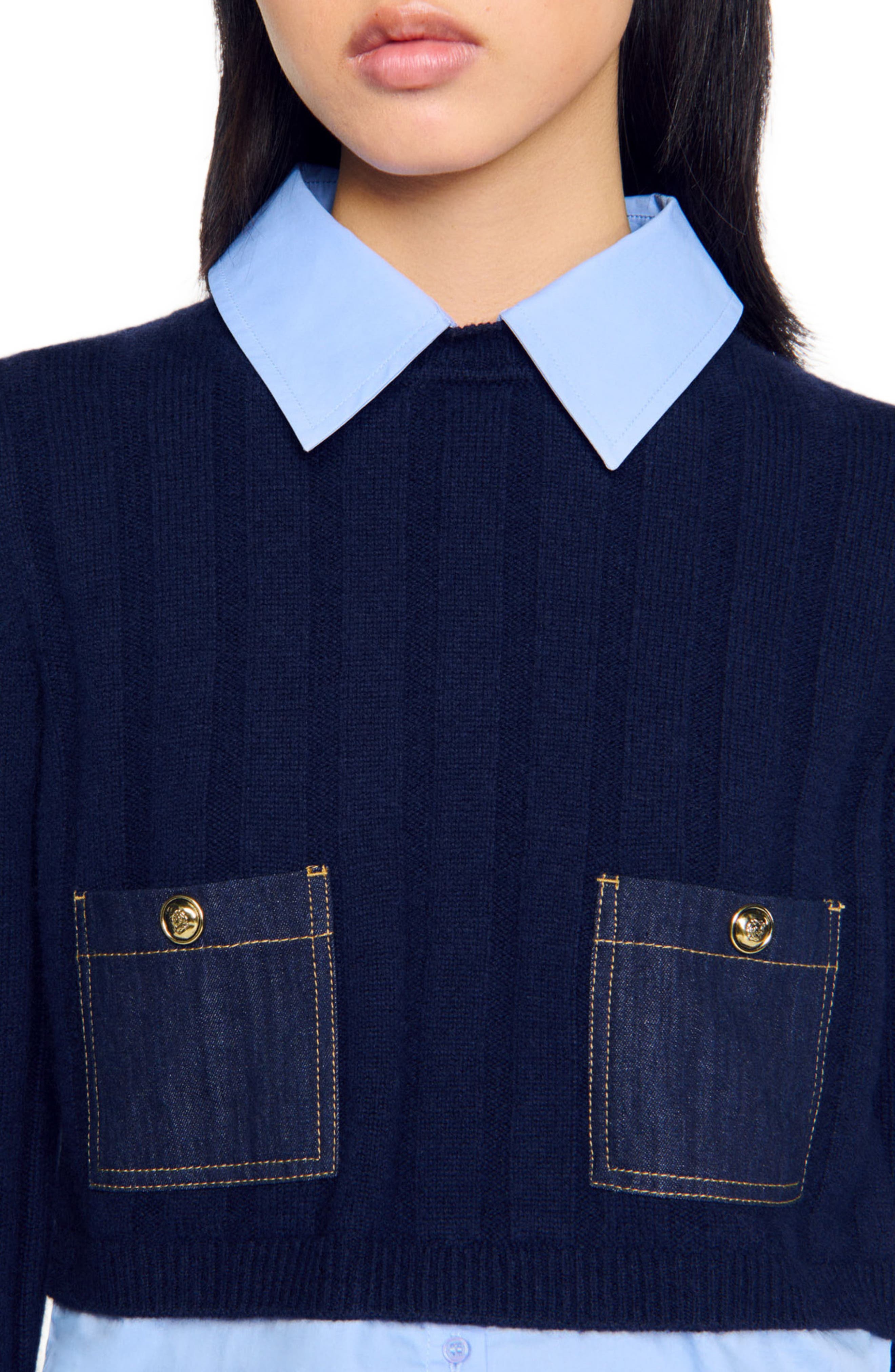 SANDRO Layered-effect sweater in Navy Blue at Nordstrom - 4