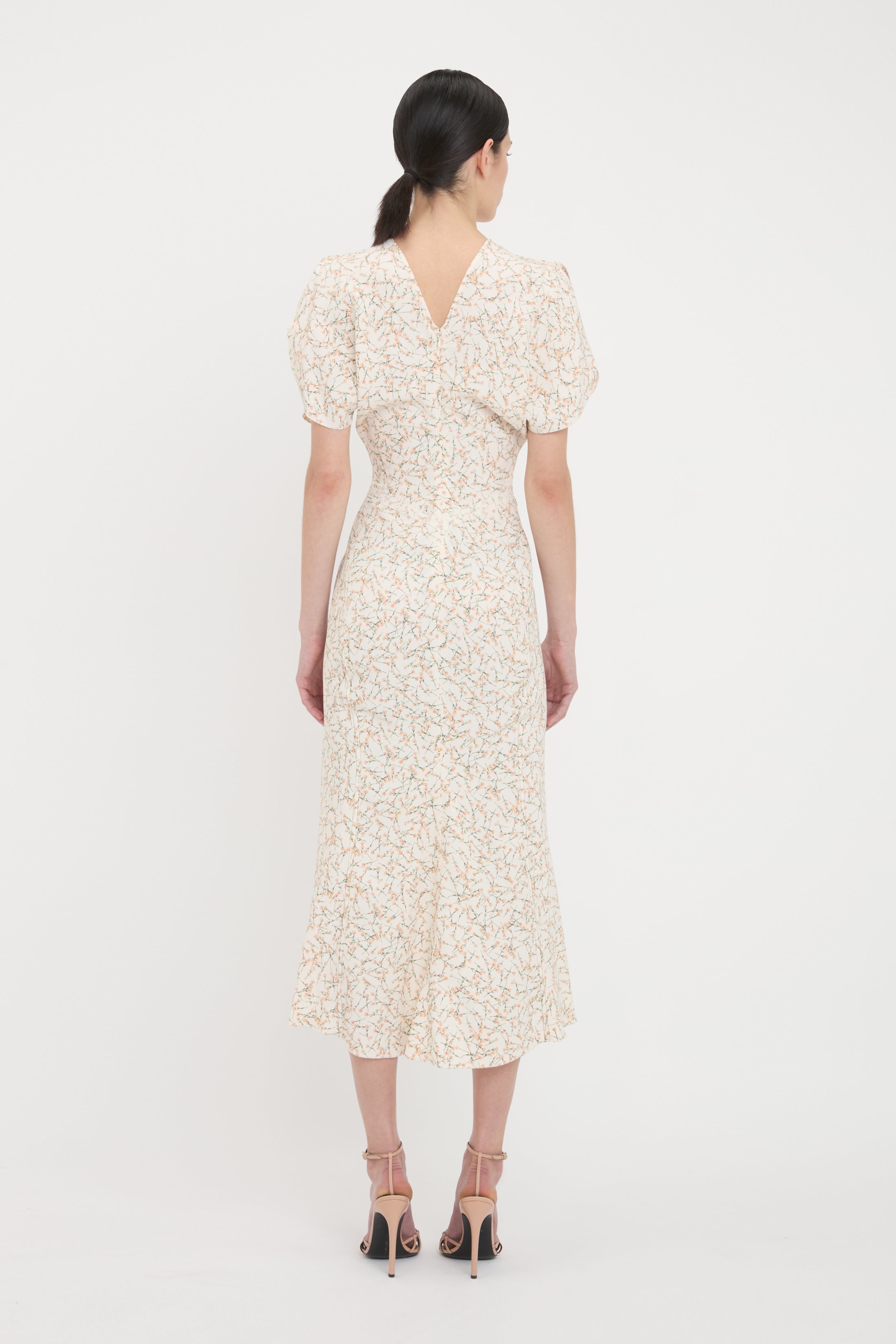 Gathered Waist Midi Dress In Floral Ovation Peach - 4