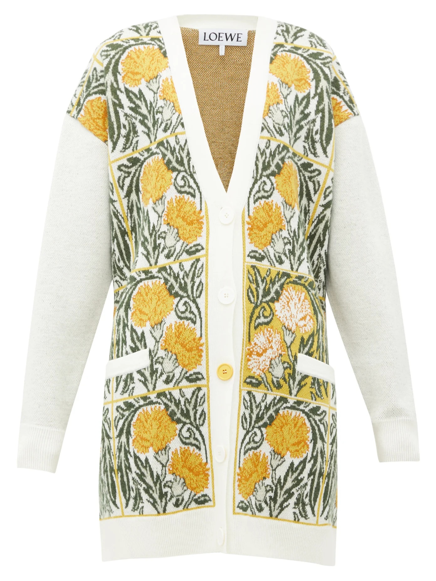 Flower-jacquard wool-blend cardigan - 1