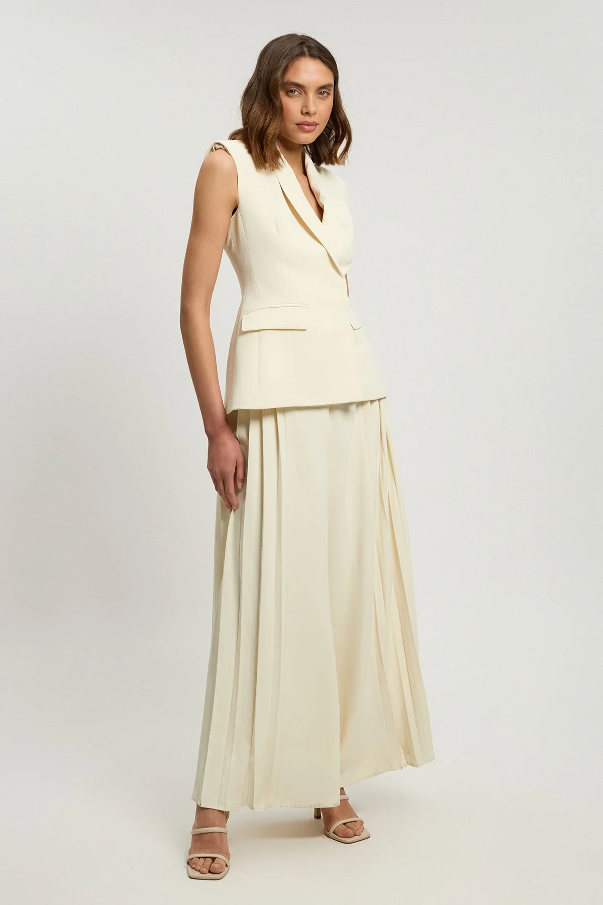 Tailored Crepe Asymmetric Pleat Wide Leg Jumpsuit - 1