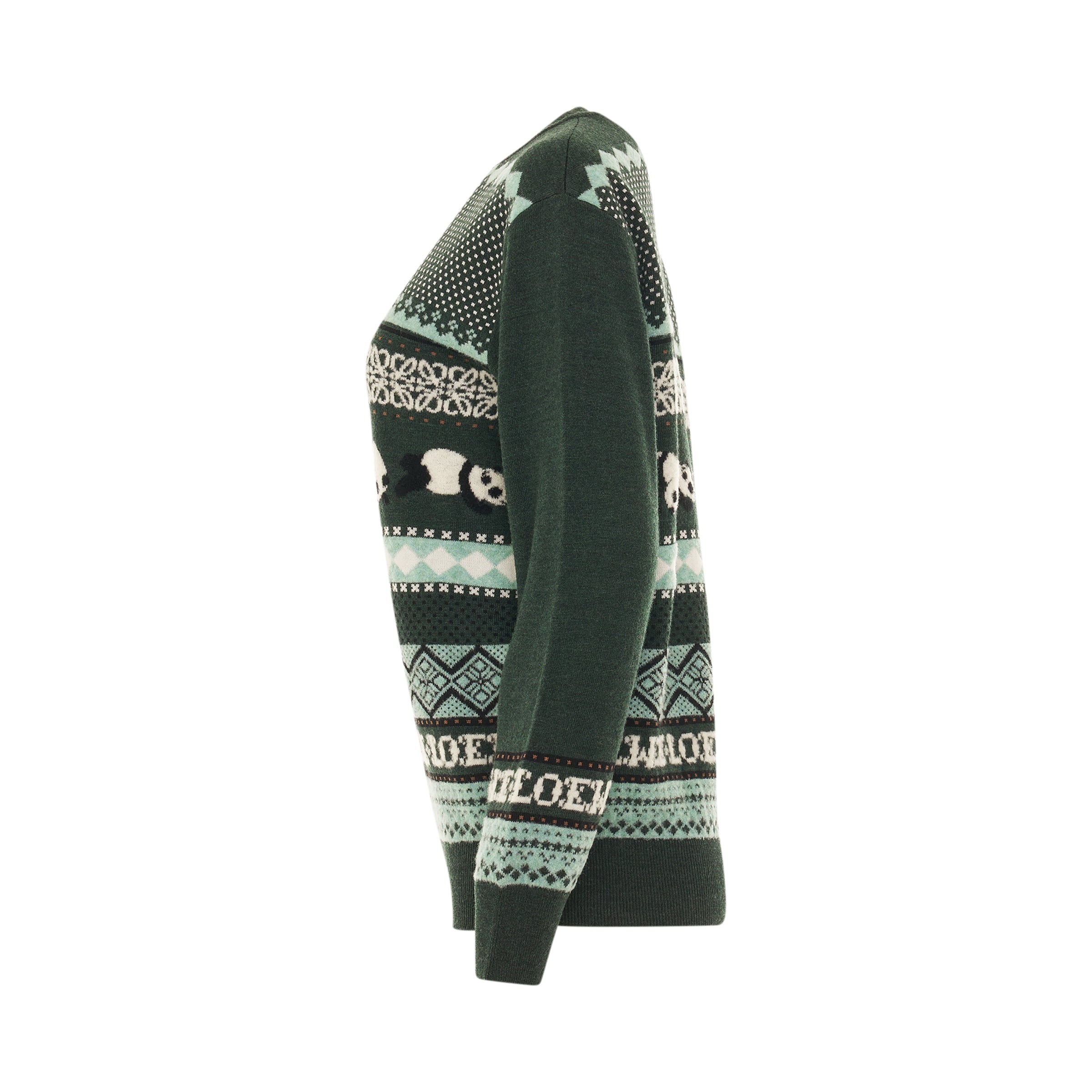 Suna Fujita Panda Knit Sweater in Dark Green/Multicolour - 3