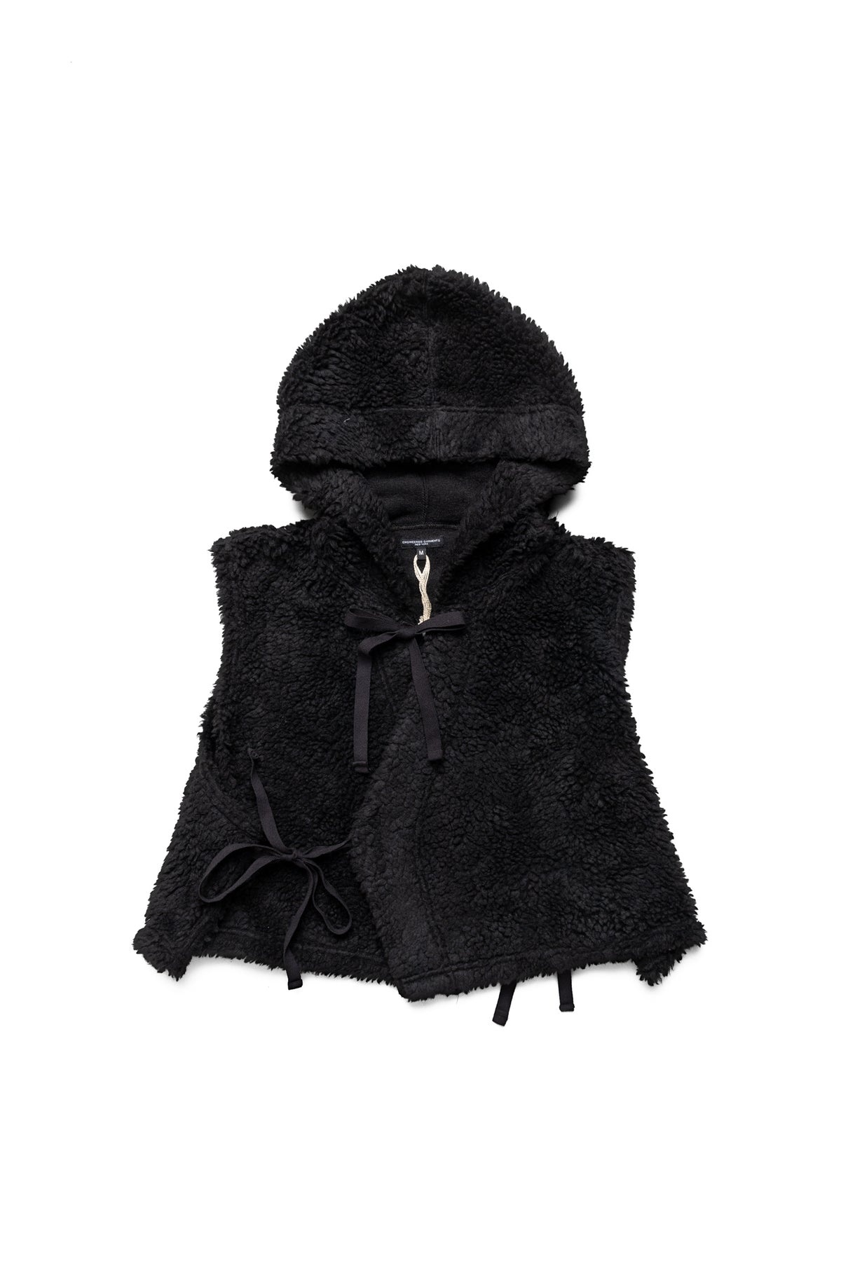 Hooded Knit Vest Polyester Shearling - Black - 1