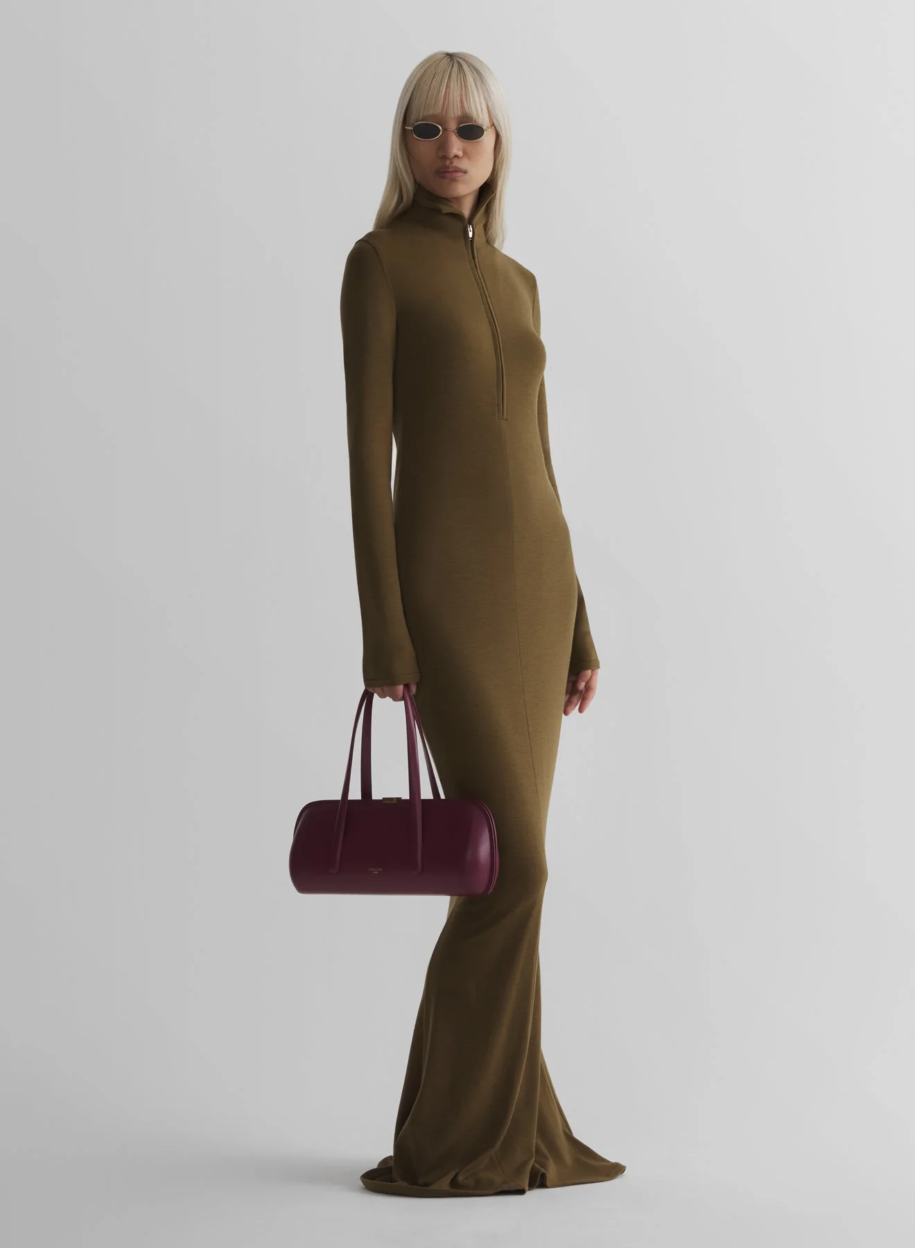 military green column jersey dress - 1