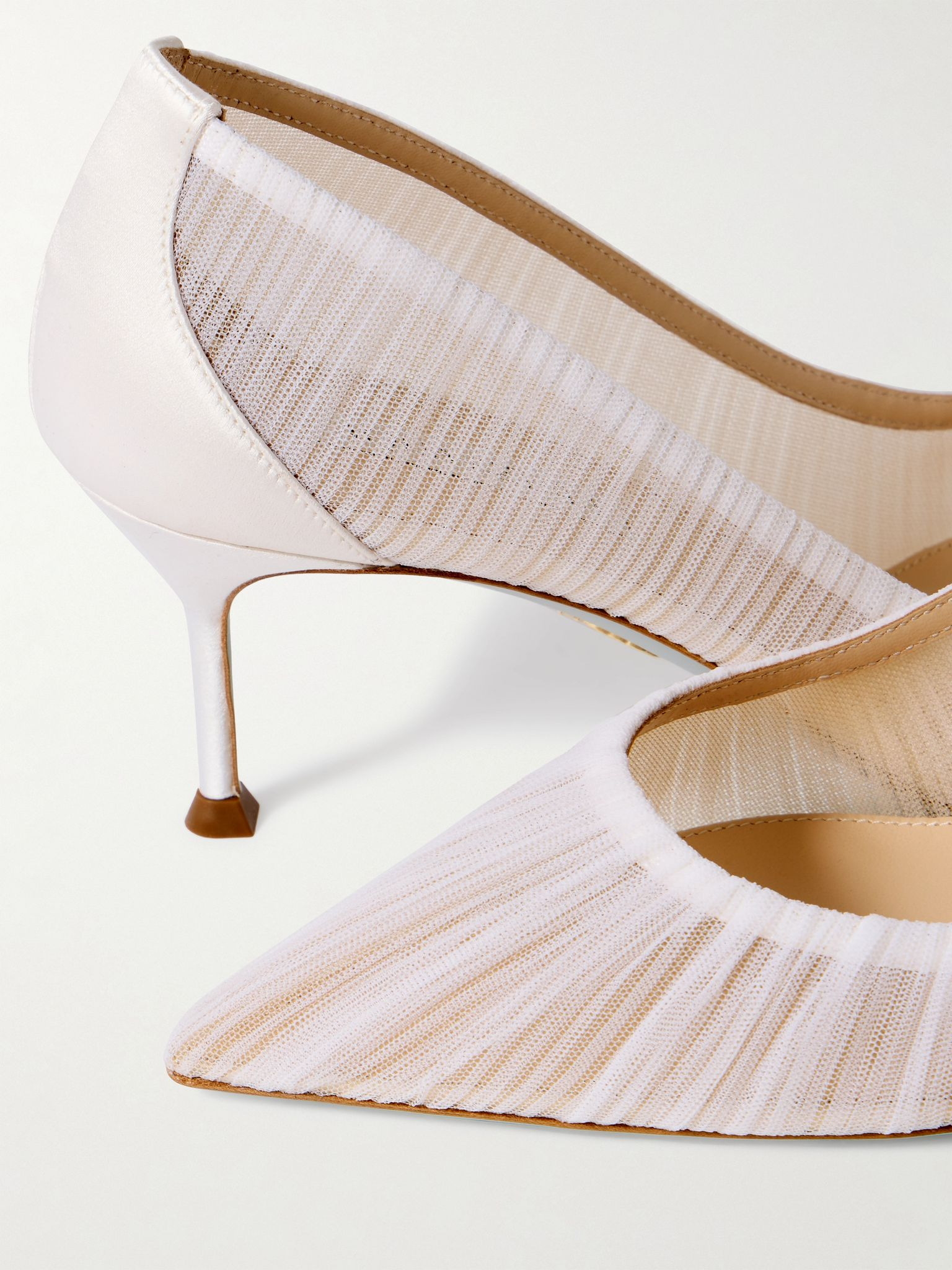 65 satin-trimmed ruched tulle point-toe pumps White - 4