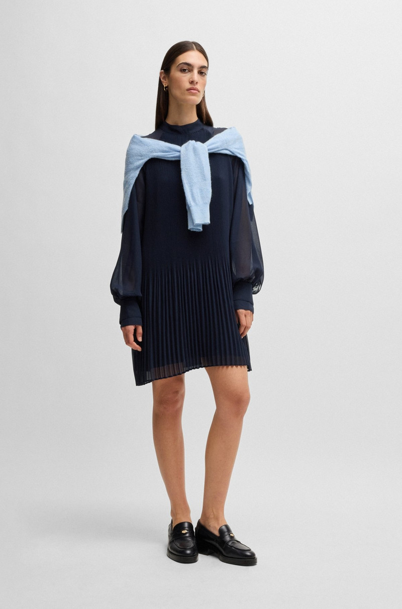 BOSS HIGH-NECK DRESS WITH PLISSÉ PLEATS AND SHEER SLEEVES outlook